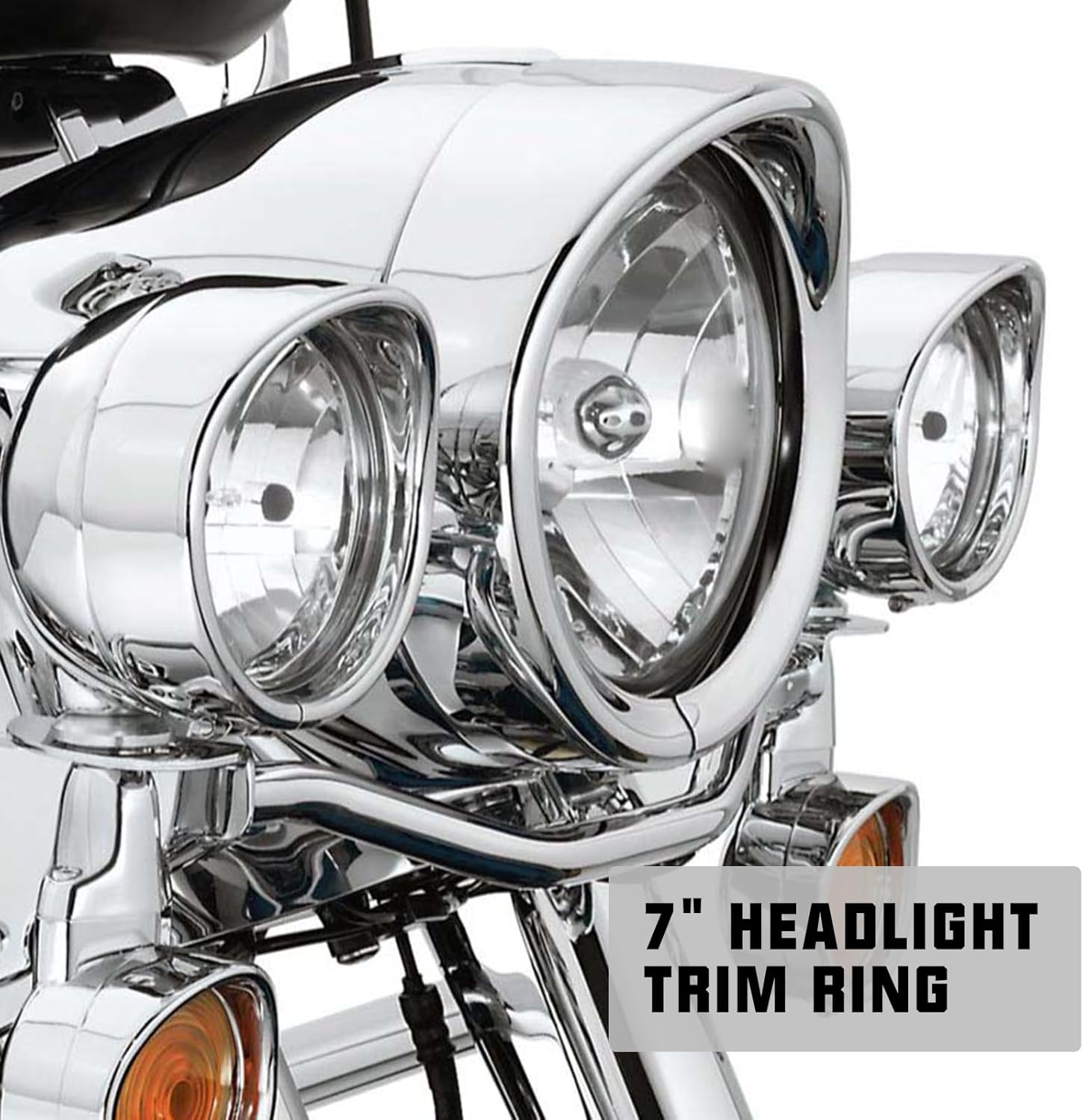 SUNPIE 7" Headlight Visor Trim Ring Motorcycle Headlamp Frenched Rings Decorate Accessories Compatible with Harley Trike Road King Touring Electra Glide Heritage Softail (Silver)
