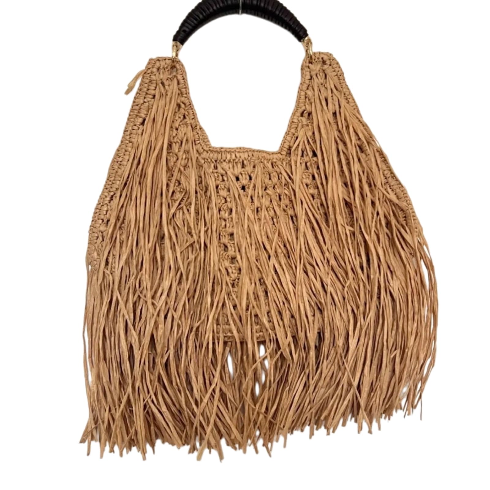 Borsa Spalla Paglia A Mano Tessuta Raffia Bohemian Grande Estate Carryall Vacanze sul Mare-Brown
