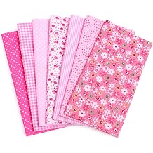 7Pcs 10 x 10''Pink Floral Fabric Cotton Craft Fabric Bundles Pre-Cut