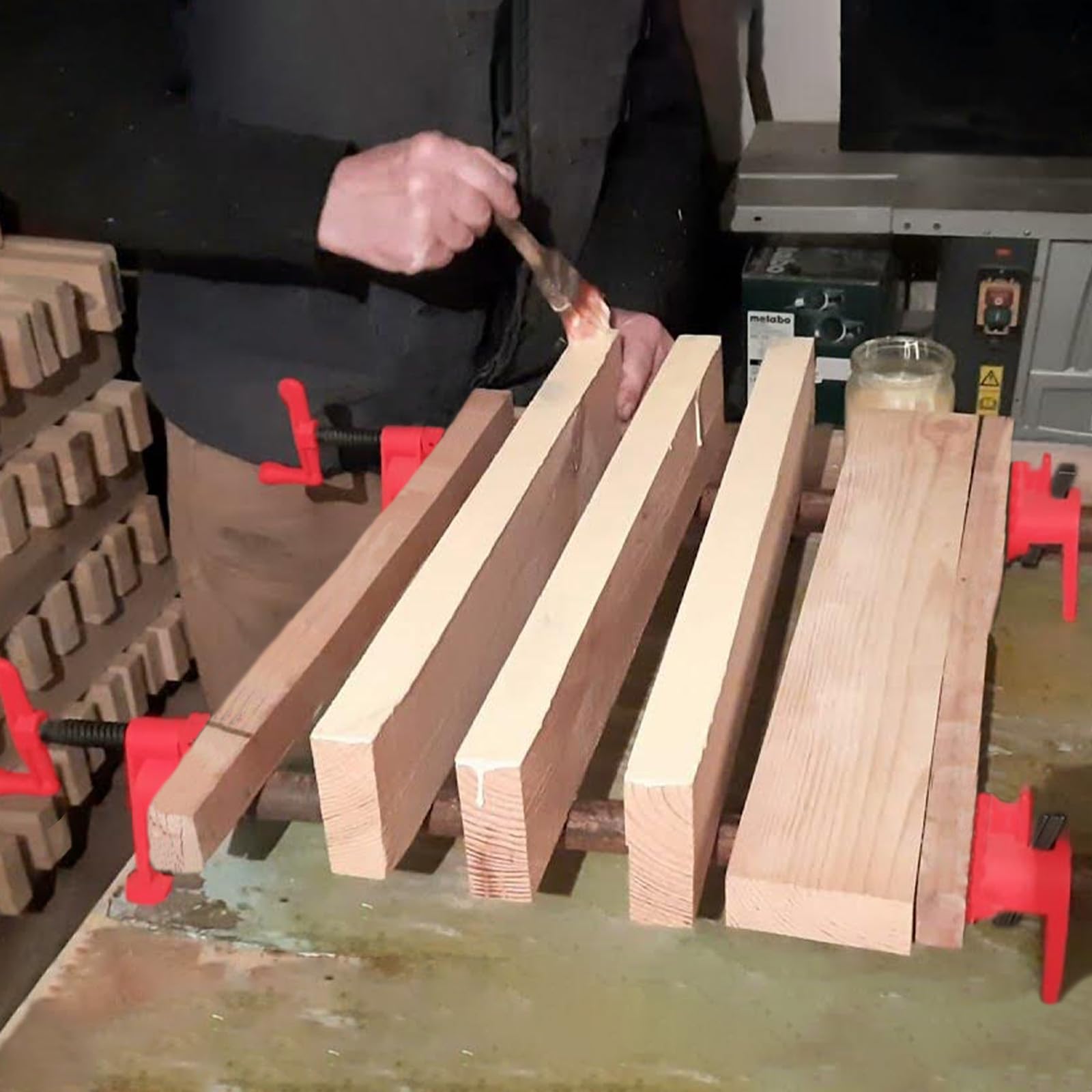 Abrazadera Tubo Carpintería para Tubo 3/4, Juego Abrazaderas Liberación Sujeción Rápida, Tornillo Metal para Banco Carpintero, Herramientas Madera Mano Bricolaje, Abrazadera Madera Hierro(Rojo)