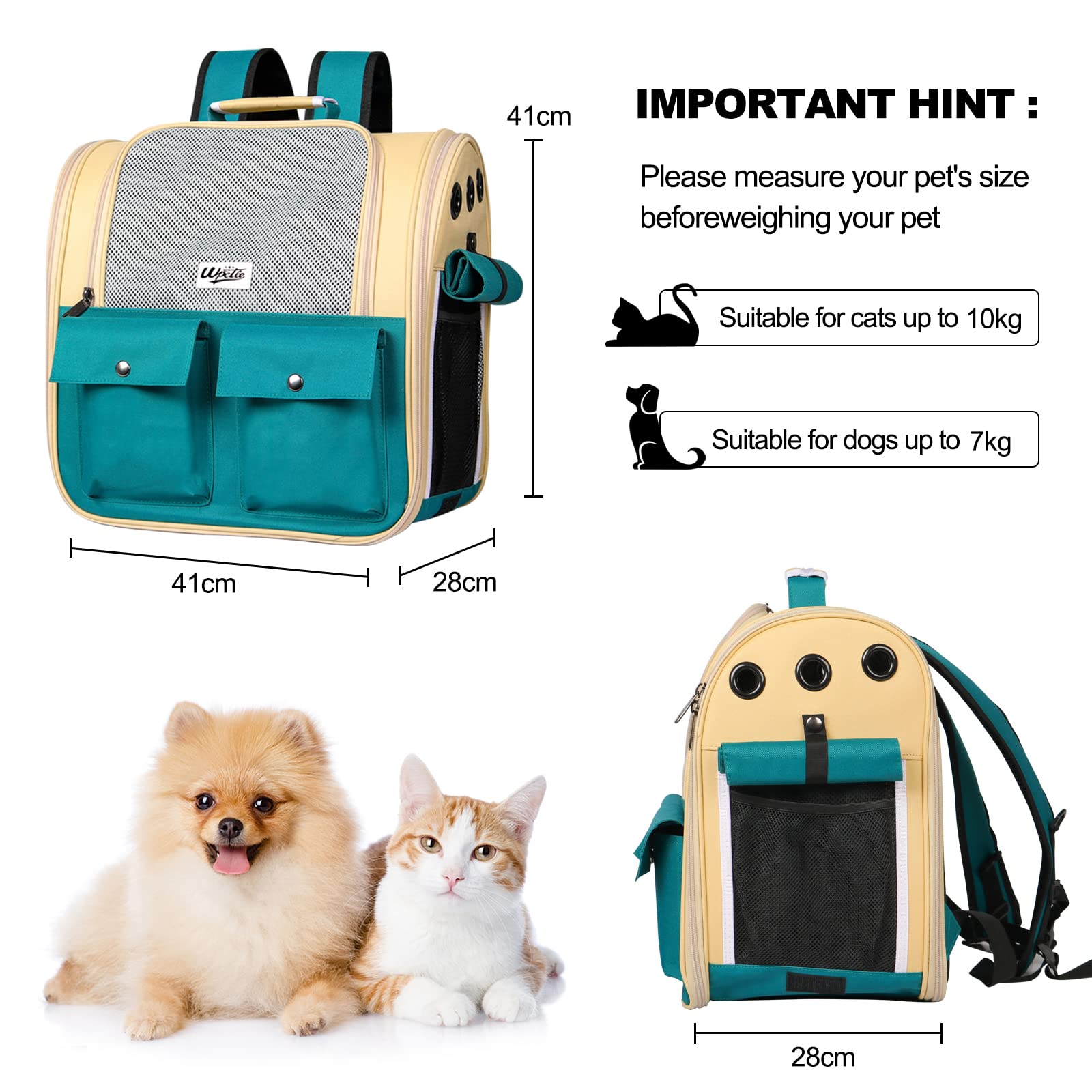 Galatée Zaino Per Gatti, Zaino Per Animali Domestici Ventilato Per Gattini e Cuccioli, Zaino Per Animali Domestici, Progettato Per Viaggi, Escursioni, Passeggiate e Uso All'Aperto(M, Nero+Bianco)
