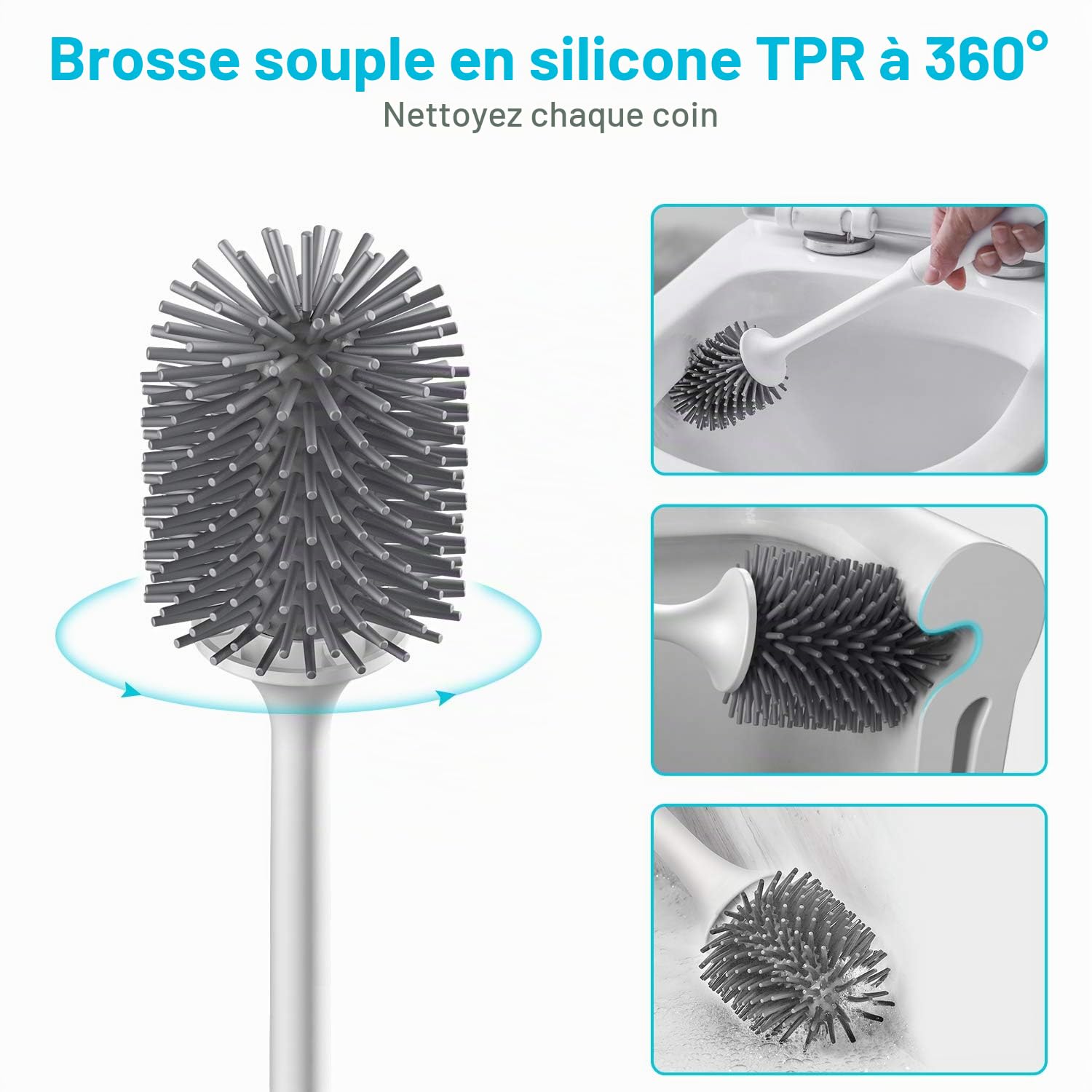 Brosse WC, Brosse de Toilette en Silicone, EWEIMA Balayette WC en Silicone Antibactérienne à Séchage Rapide, Brosse Toilettes à Manche Long, Montage Mural/au Sol