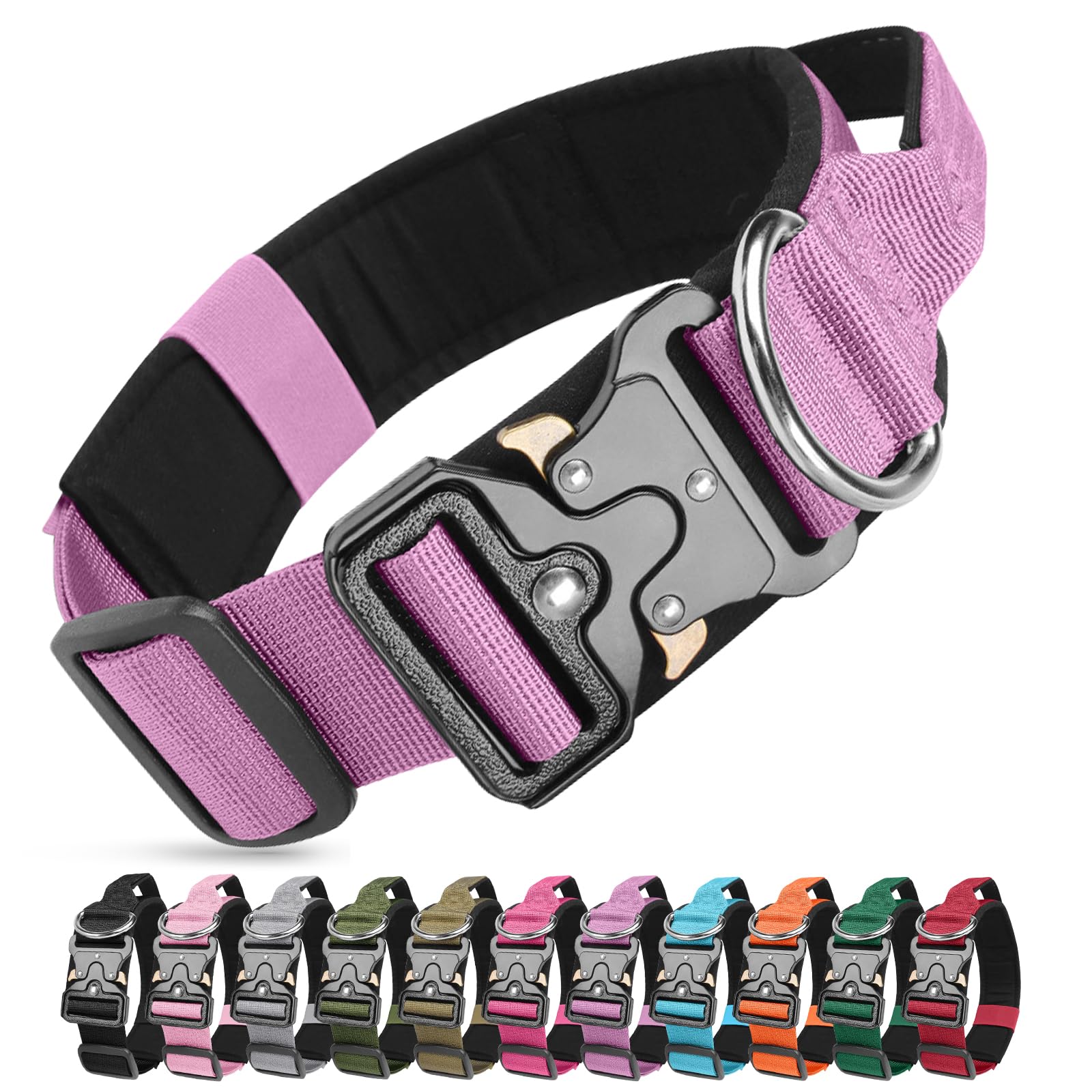Ledeak Tactical Dog Collar, Military Nylon Adjustable Training Dog Collar with Heavy Duty Metal Buckle, Comfortable Pet Collars with Handle and Soft Padded for Medium Large Dogs (Purple, XL)