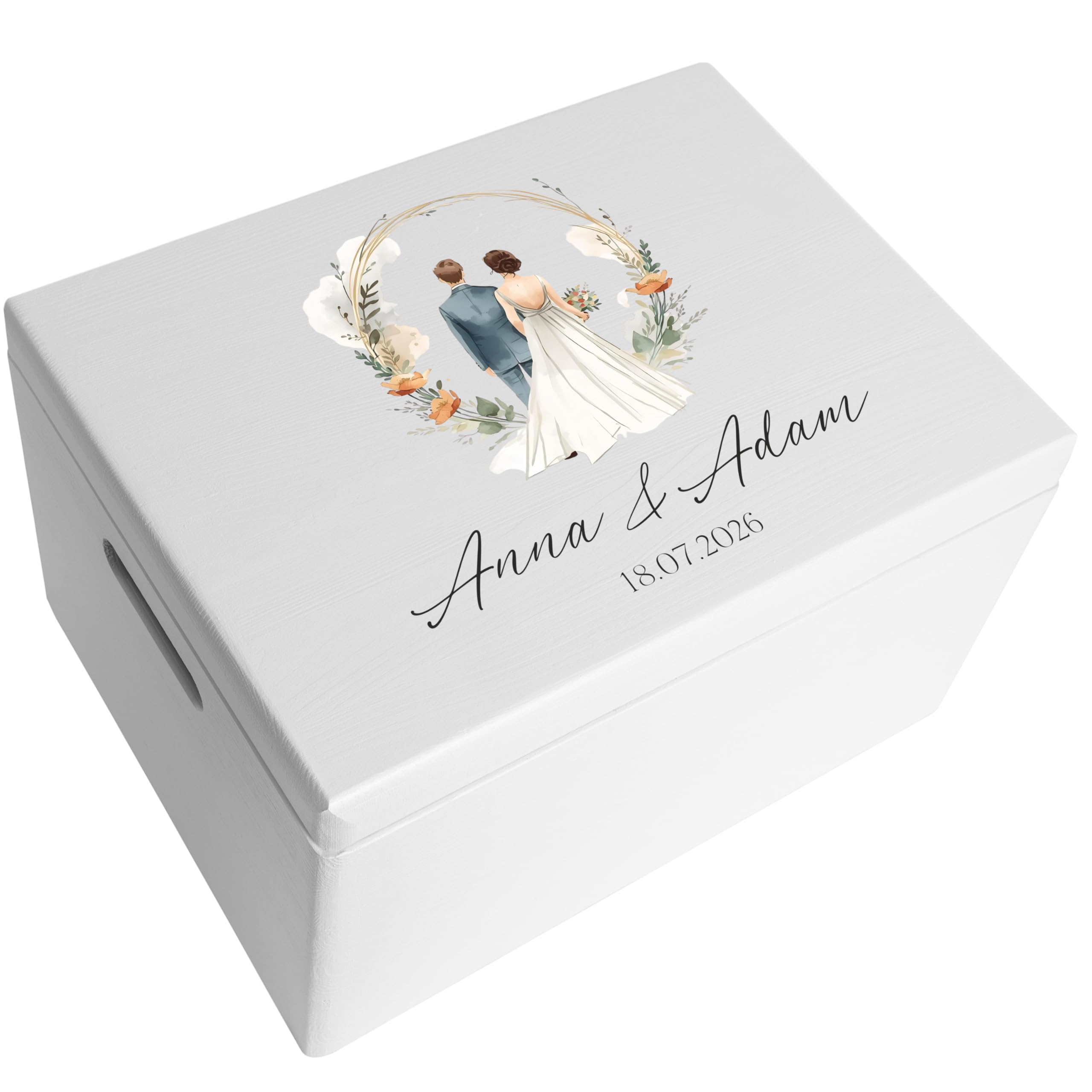 Creative Deco Weiße Hochzeitsgeschenke Personalisiert für Brautpaar - Paar | Bunt | Geschenk zur Hochzeit | Erinnerungsbox Hochzeit | Holzkiste mit Deckel | Personalisiertes Hochzeitsgeschenk Farbdruck