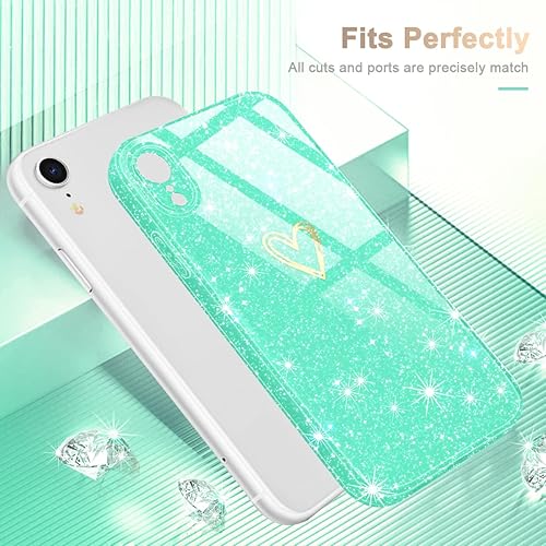Miniatura 4 de Funda para iPhone XR, purpurina transparente con 1 protector de pantalla de vidrio templado Funda protectora de silicona suave a prueba de golpes