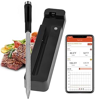 Wireless Smart Meat Thermometer for Grilling and Smoking, Bluetooth Food Cooking Thermometer Probe with Dual Temp Sensors for BBQ, Grill, Smoker, Oven, Kitchen, Rotisserie, Smart APP Control