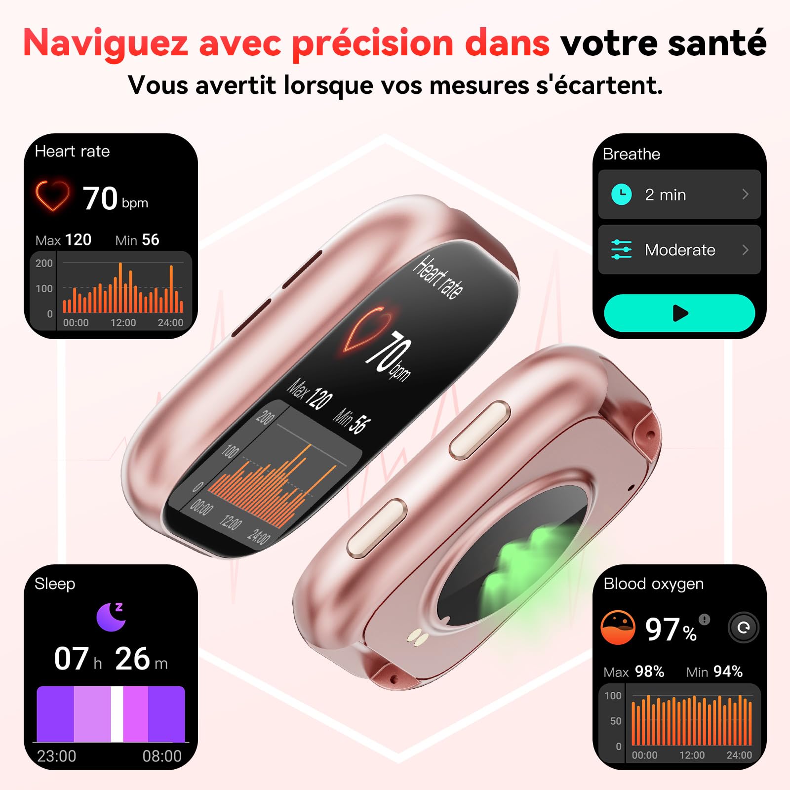 Mingtawn Montre Connectée Femme Homme avec Appel Bluetooth, 1.83'' HD Smartwatch pour 100+ Modes Sportifs, Fréquence Cardiaque, Sommeil, SpO2, IP68 Etanche Fitness Tracker pour iOS Android（Rose）