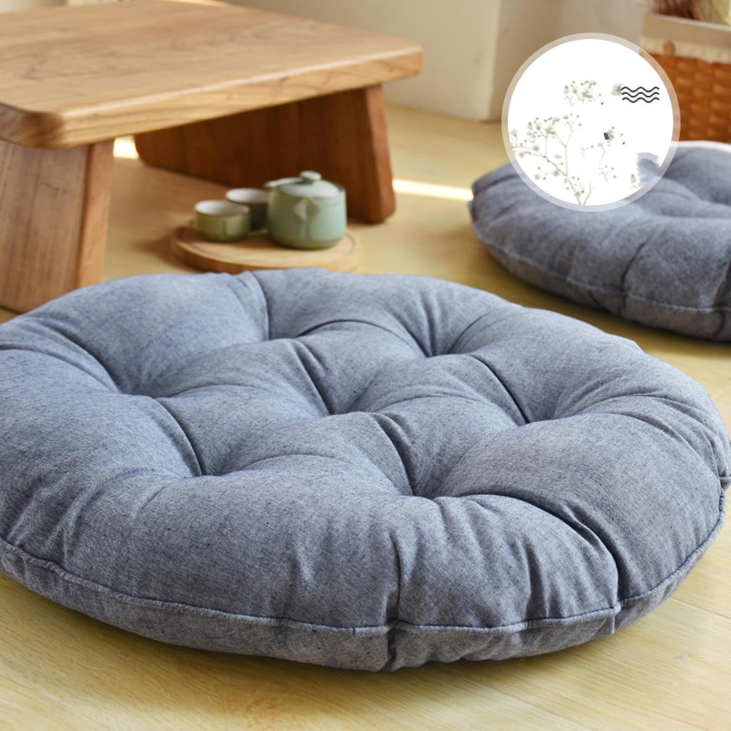 LORIAX Cotton and Linen futon Tatami Cushion Meditation Cushion 55 * 55CM Japanesecottonandlinenround-lightblue