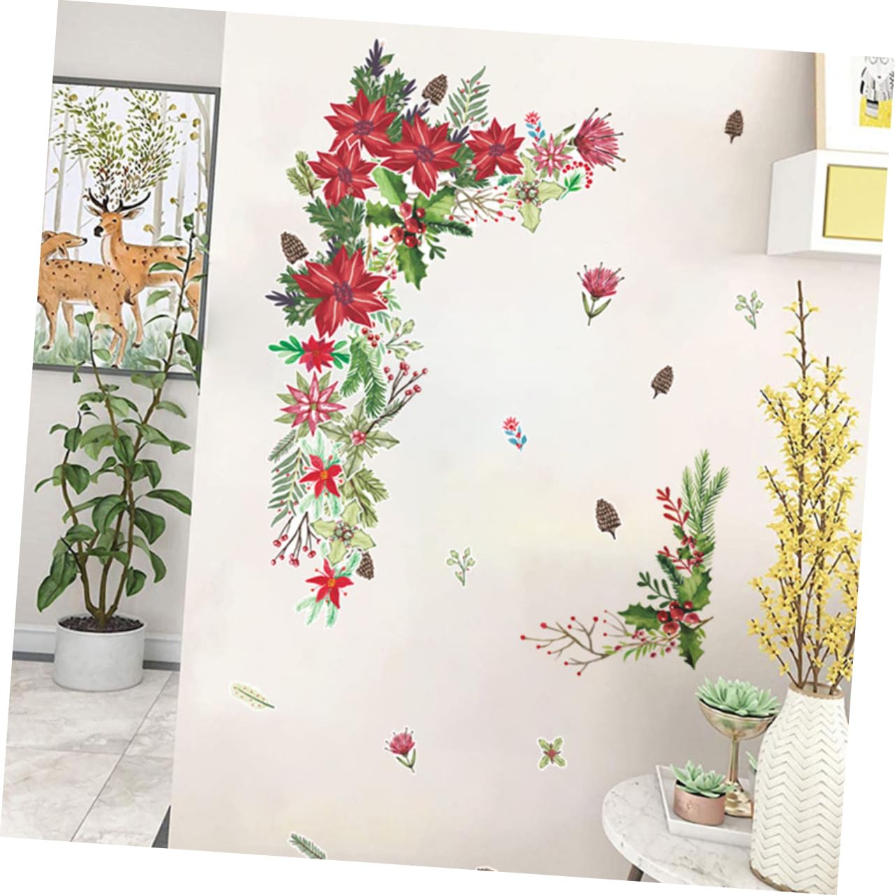 Cabilock 3 Fogli Adesivi Natalizi per Finestre PVC con Motivo Fiori Decorazione Rimovibile per Vetrine e Specchi Perfetti per Festa e Atmosfera Natalizia