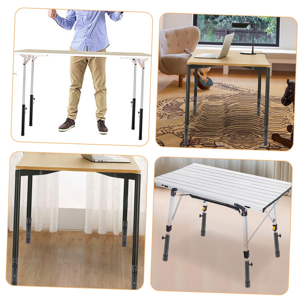 Extensor de Patas de Mesa Ajustable en Acero Inoxidable Negro, 4 Piezas | Altura Regulable, para Mesa y Banco de Trabajo, Uso Doméstico y Profesional