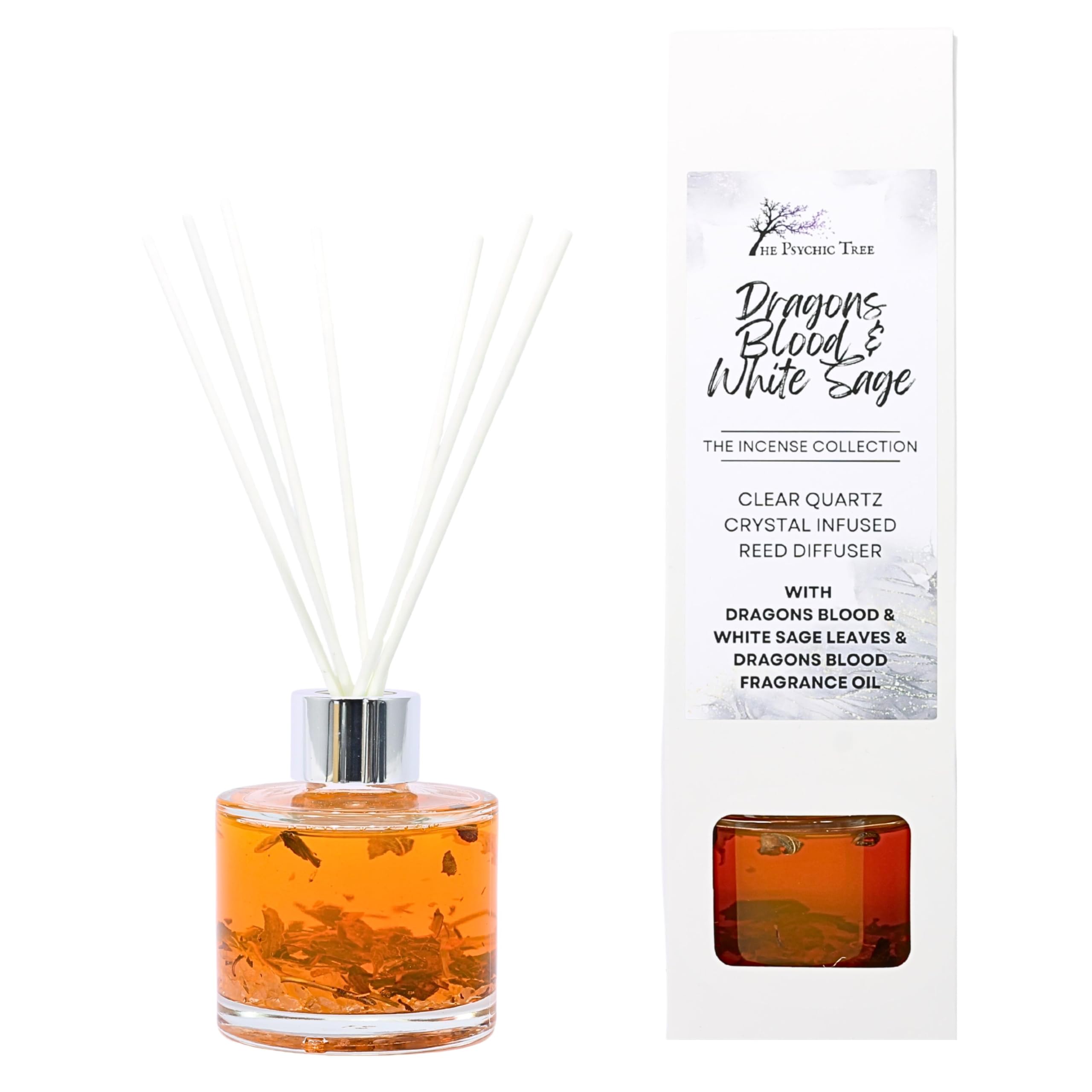 The Psychic Tree Clear Dragons Blood & White Sage - Crystal Infused Reed Diffuser - The Incense Collection