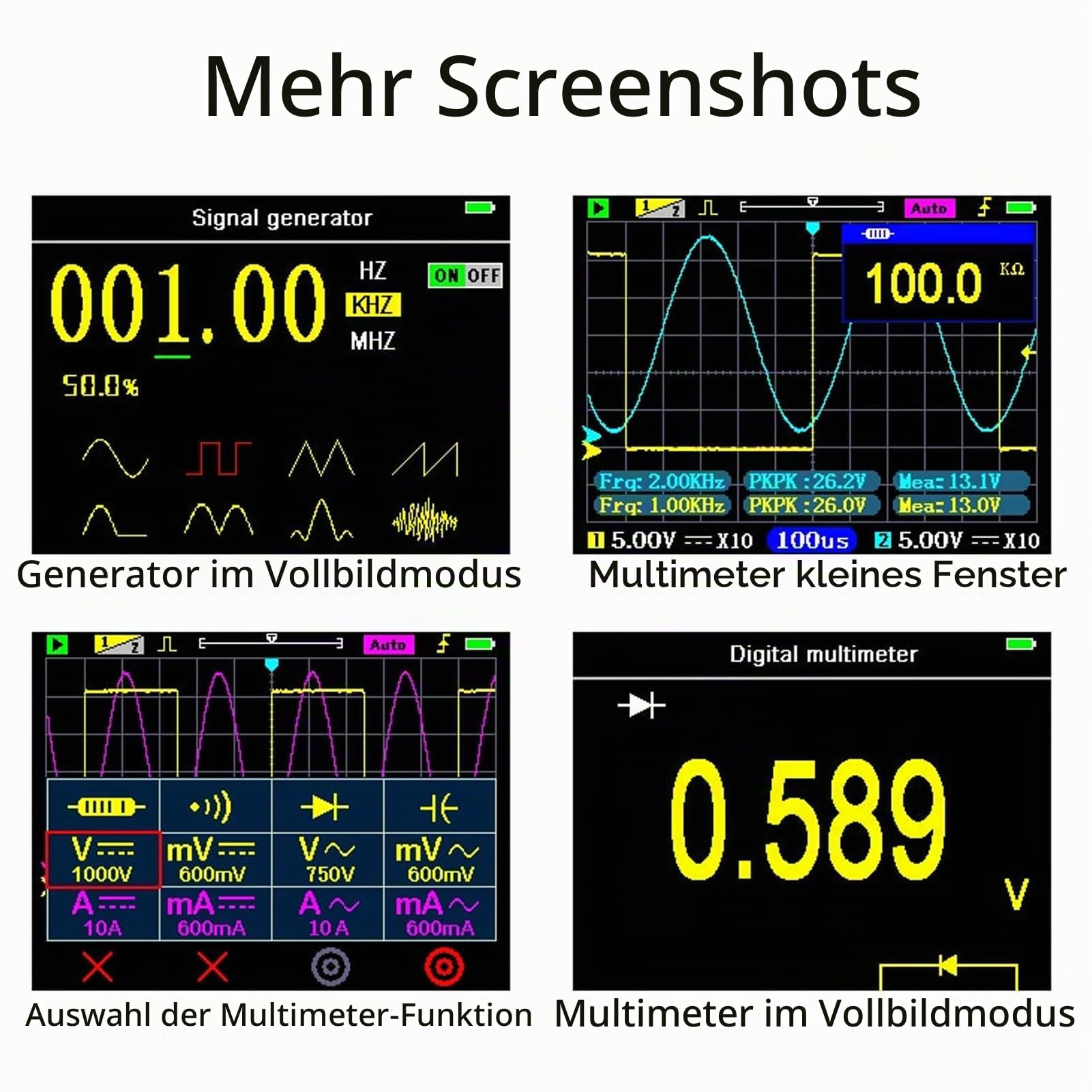 3 in 1 Digitales Oszilloskop, DSO3D12 2 Kanal Oszilloskop, Multimeter und Signalgenerator, 120-MHz-Bandbreite, 250 /s-Stichprobenrate, 3,2-Zoll-IPS-Display, Tragbares Design, Wellenformanalyse