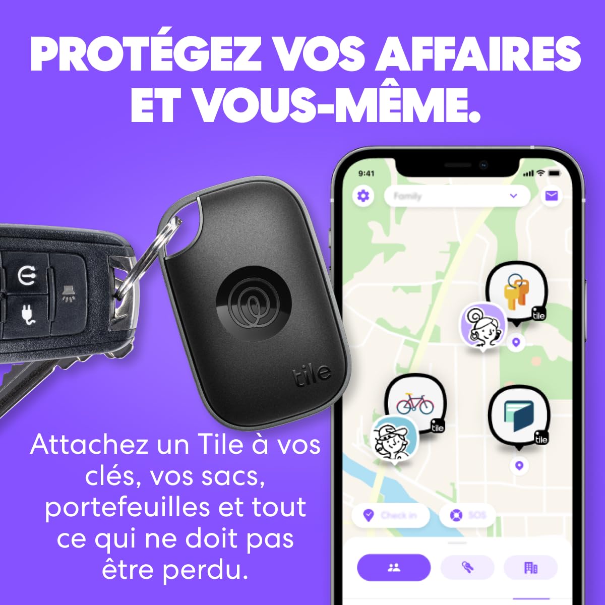 Tile by Life360 Pro (2024) - Tracker Bluetooth Puissant, détecteur de clés et localisateur d'objets pour clés, Sacs & Autres. Compatible avec iOS & Android. Tracker de téléphone. Lot de 1 (Noir)