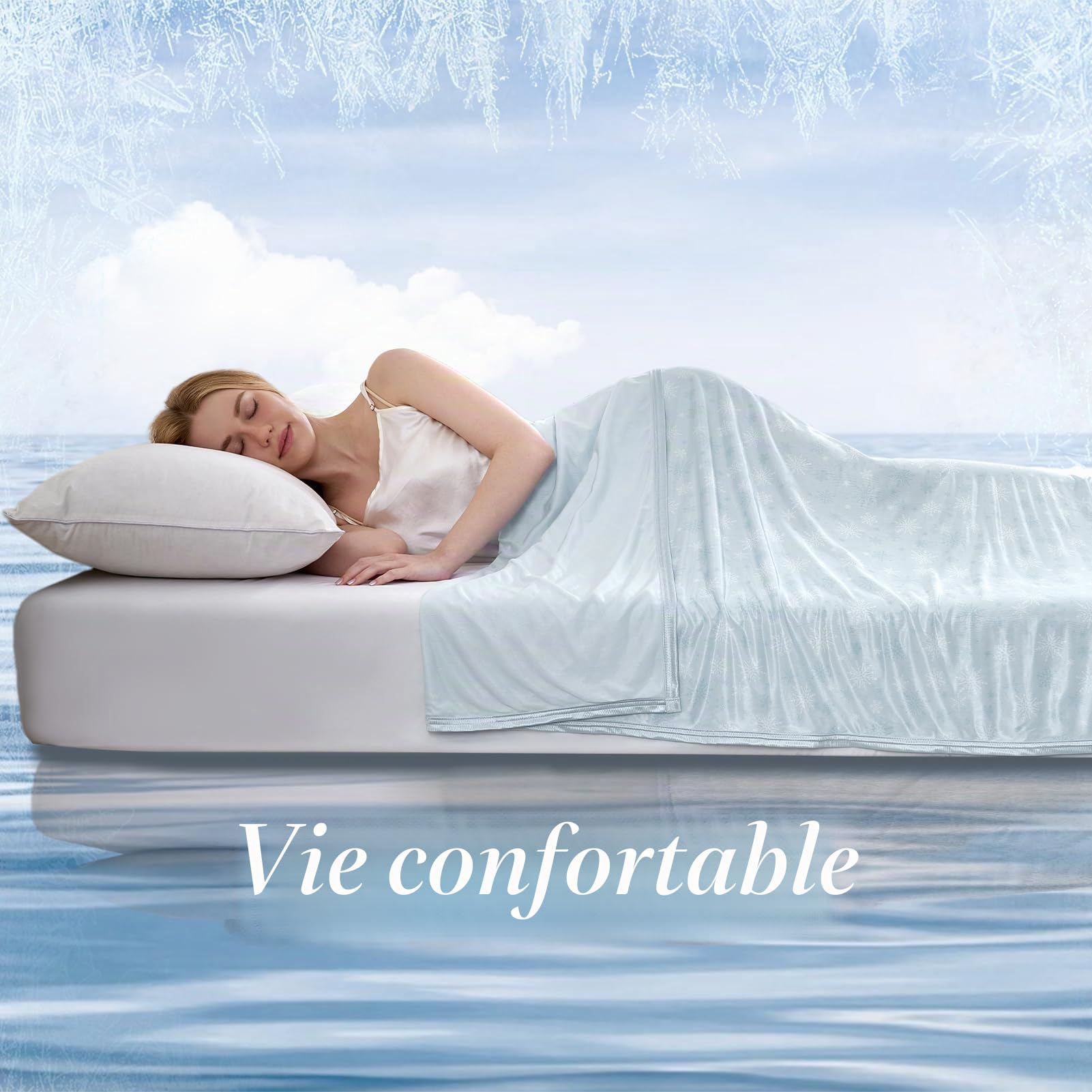 CHOSHOME Couverture Été Rafraîchissante 2 en 1 Plaid Froide 130x150cm Été Couverture Doux de Bébé pour Voyage Canapé Lit Fauteuil Voiture, 2 en 1 Plaid Flocon de Neige