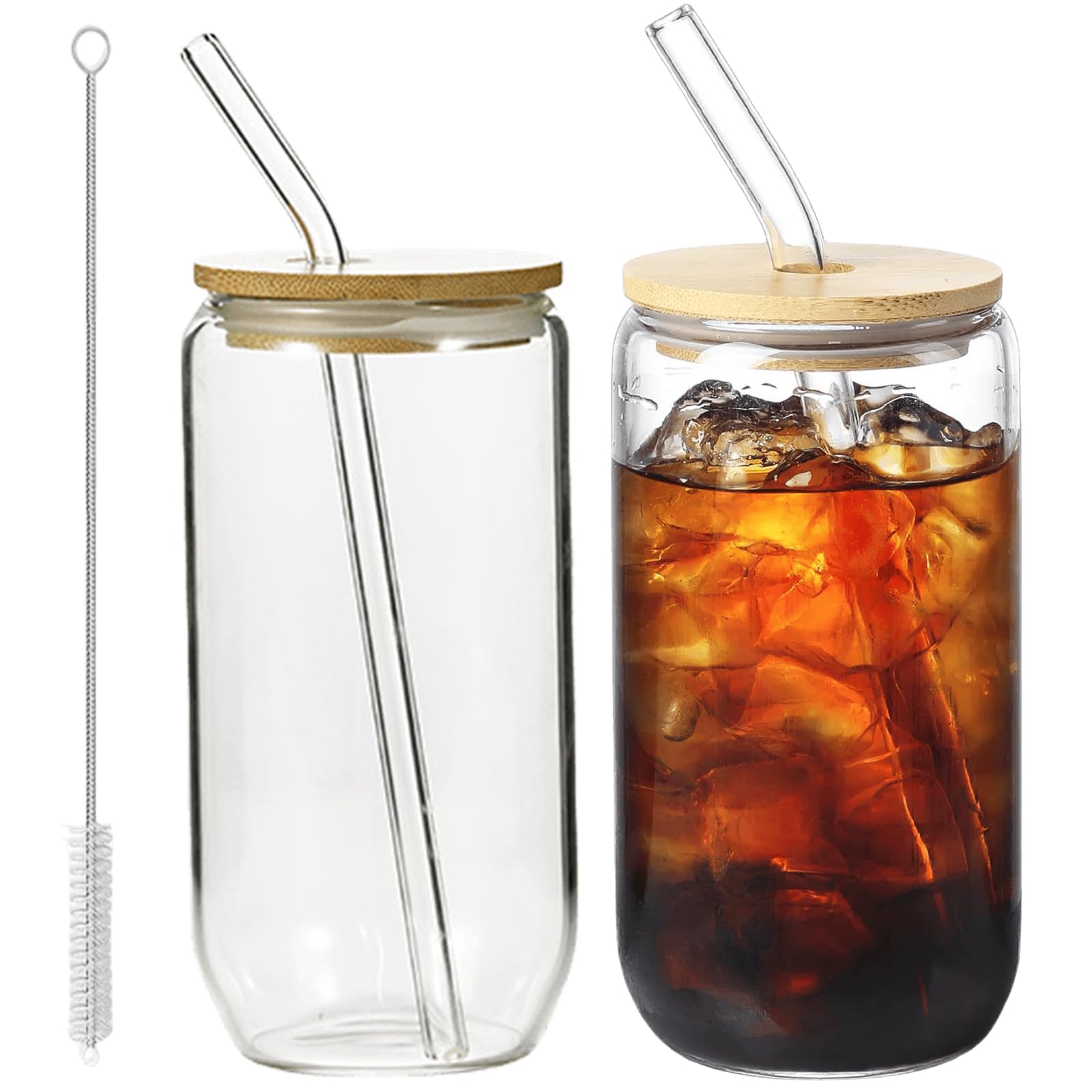 Leikurvo 2 kubki do herbaty bąbelkowej, 500 ml, z 2 pokrywkami, 2 słomkami i 1 szczotką, szklane kubki z pokrywką, szklanki do mrożonej kawy, koktajli, szklanki do smoothie, piwo