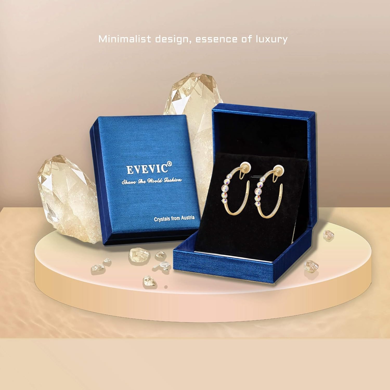 EVEVIC Austrian Crystal Clip On Hoop Earrings for Women Trendy 14K Gold Plated Hypoallergenic Half Hoops Earring Non Pierced Jewelry Gifts - Image 7