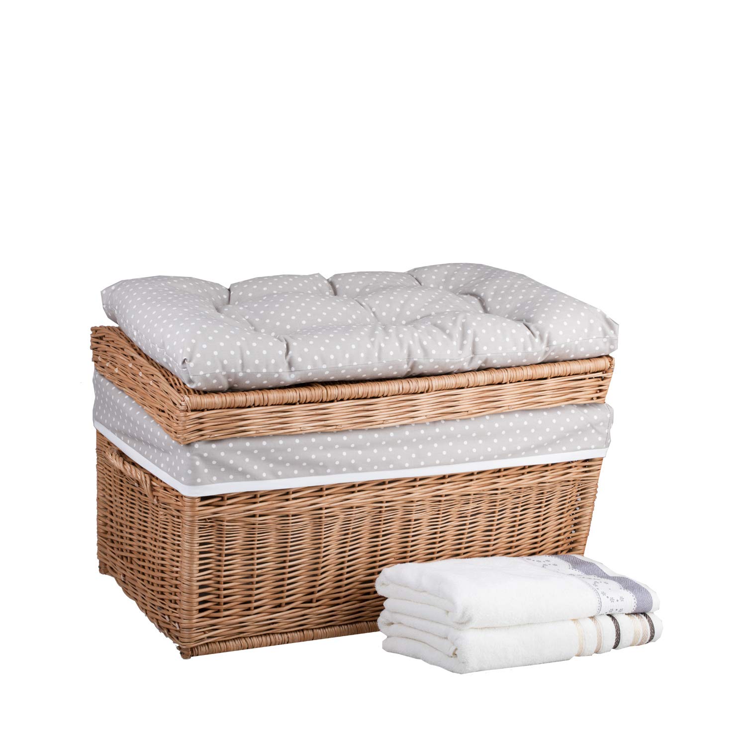 Boîte de rangement en osier naturel avec siège doux - Panier de rangement tissé à la main avec deux poignées - Panier à jouets vintage multifonction avec couvercle