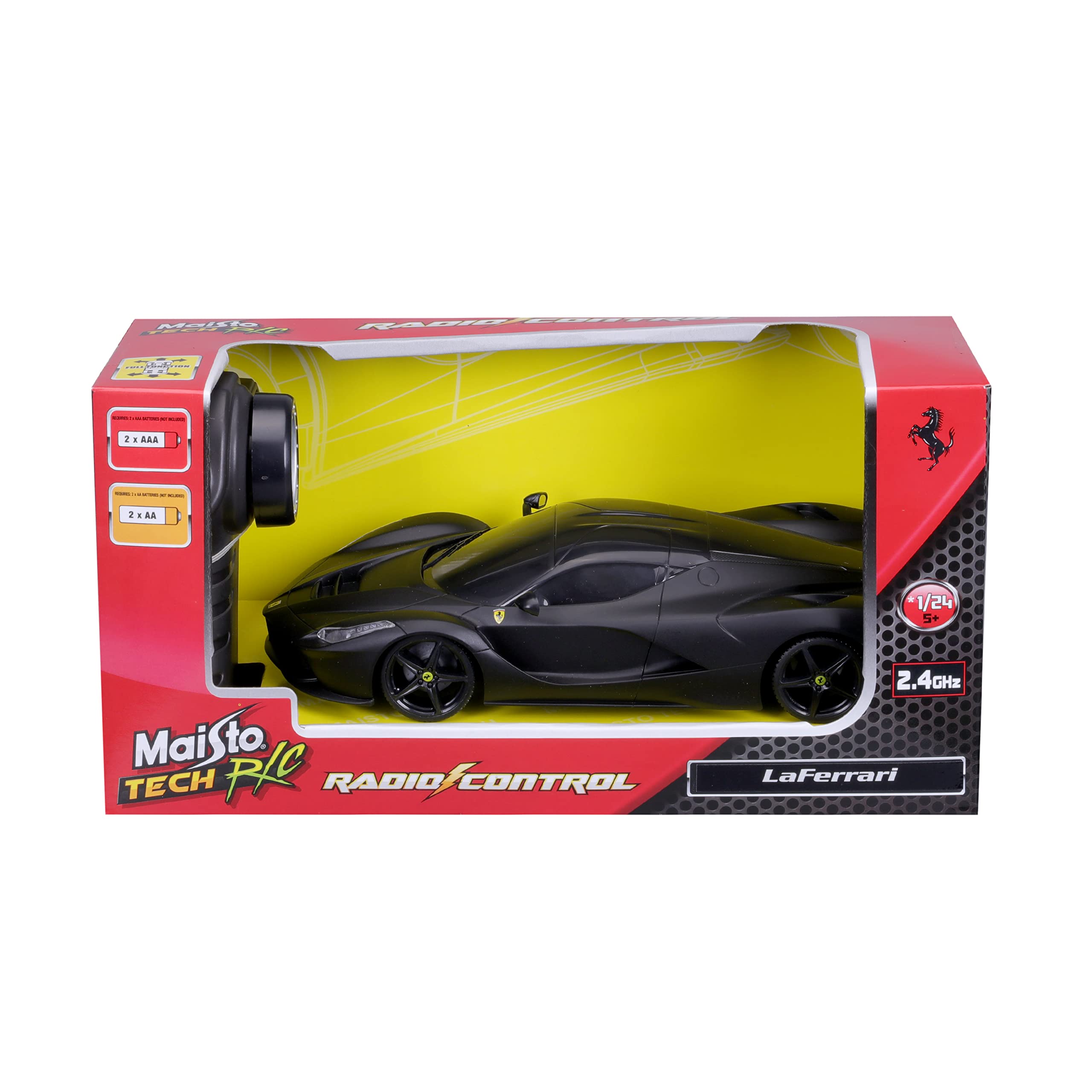 Maisto Tech R/C Ferrari LaFerrari: zdalnie sterowany samochód w skali 1:24, 2,4 GHz, z uchwytem pistoletowym, od 5 lat, 20 cm, czarny matowy (581530-2)