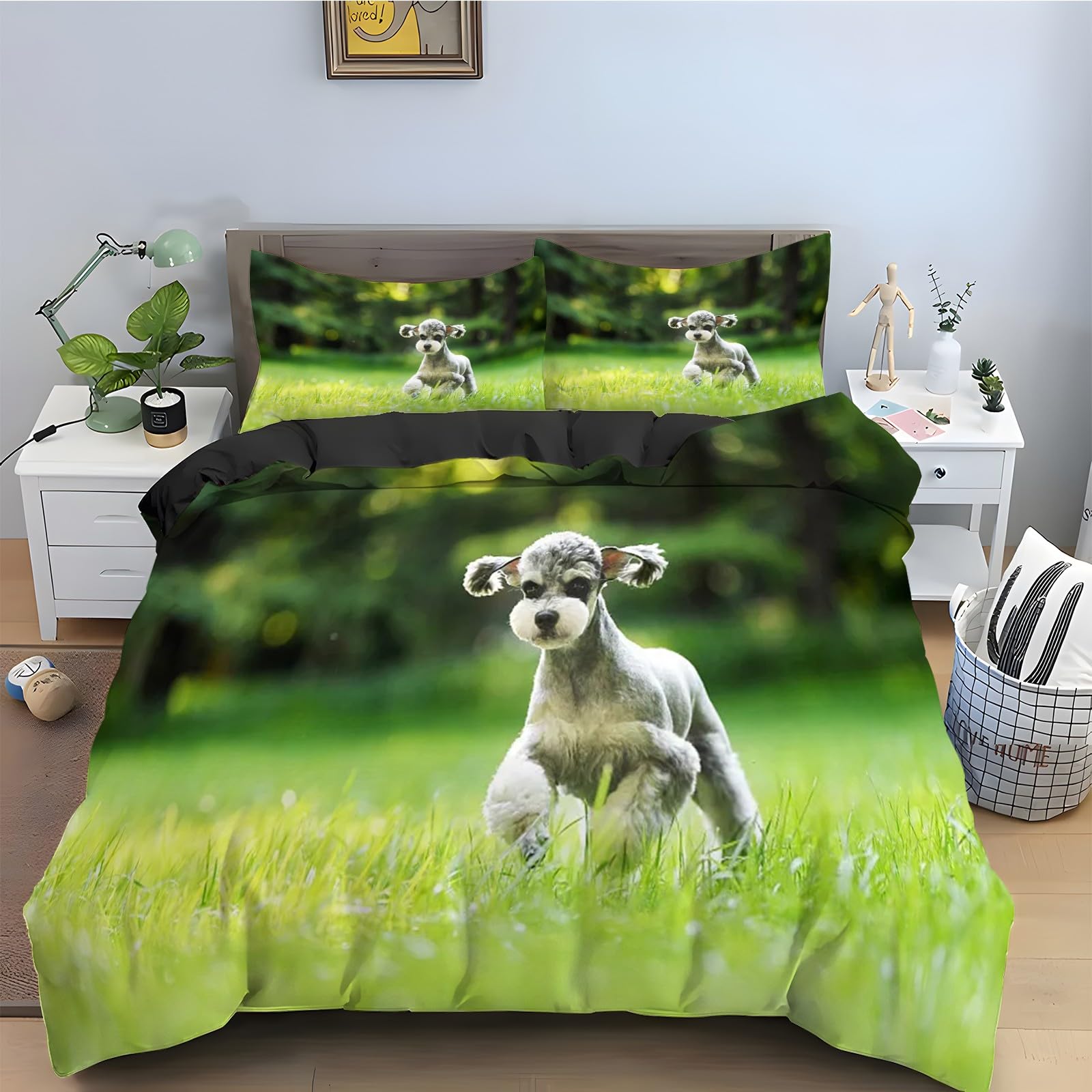 Housse de couette 220x240 Schnauzer : parure de lit microfibre avec fermeture éclair