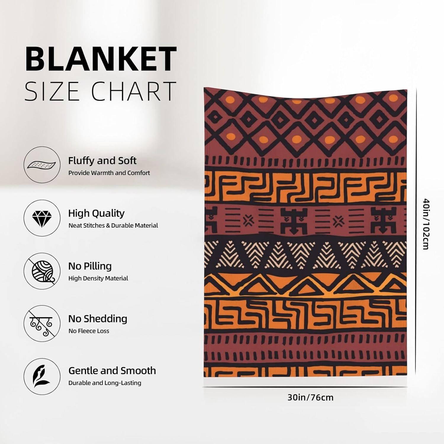 African Mud Cloth Tribal Throw Blanket,Super Soft Warm Flannel Blanket for Bed Couch Living Room,Gifts Blanket,All Season