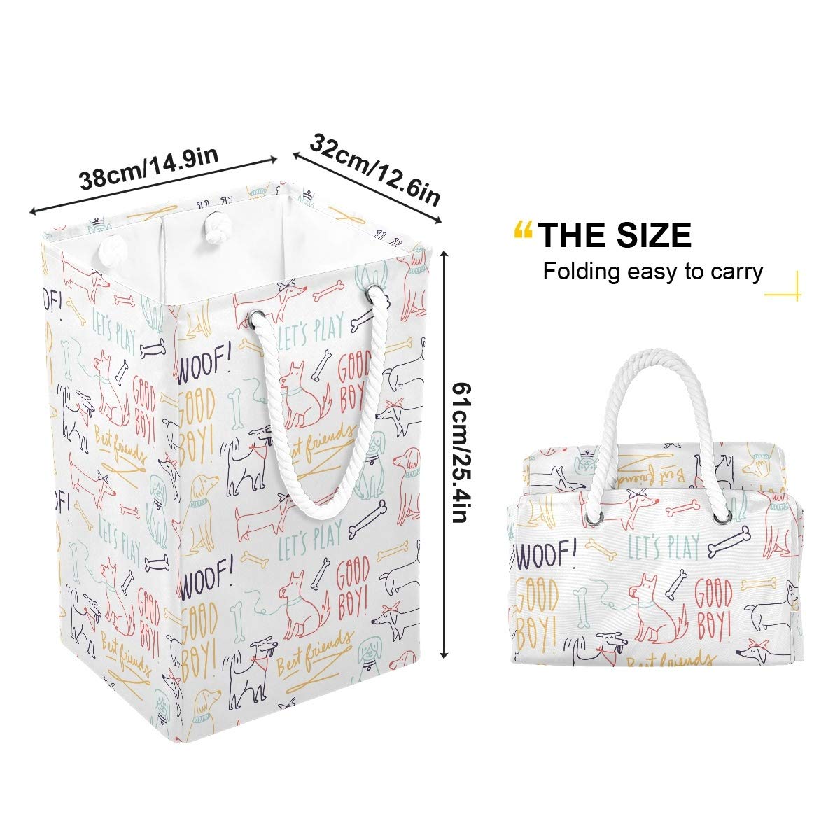 Words Animals - Bolsa de lavandería grande para ropa sucia con asas de fácil transporte