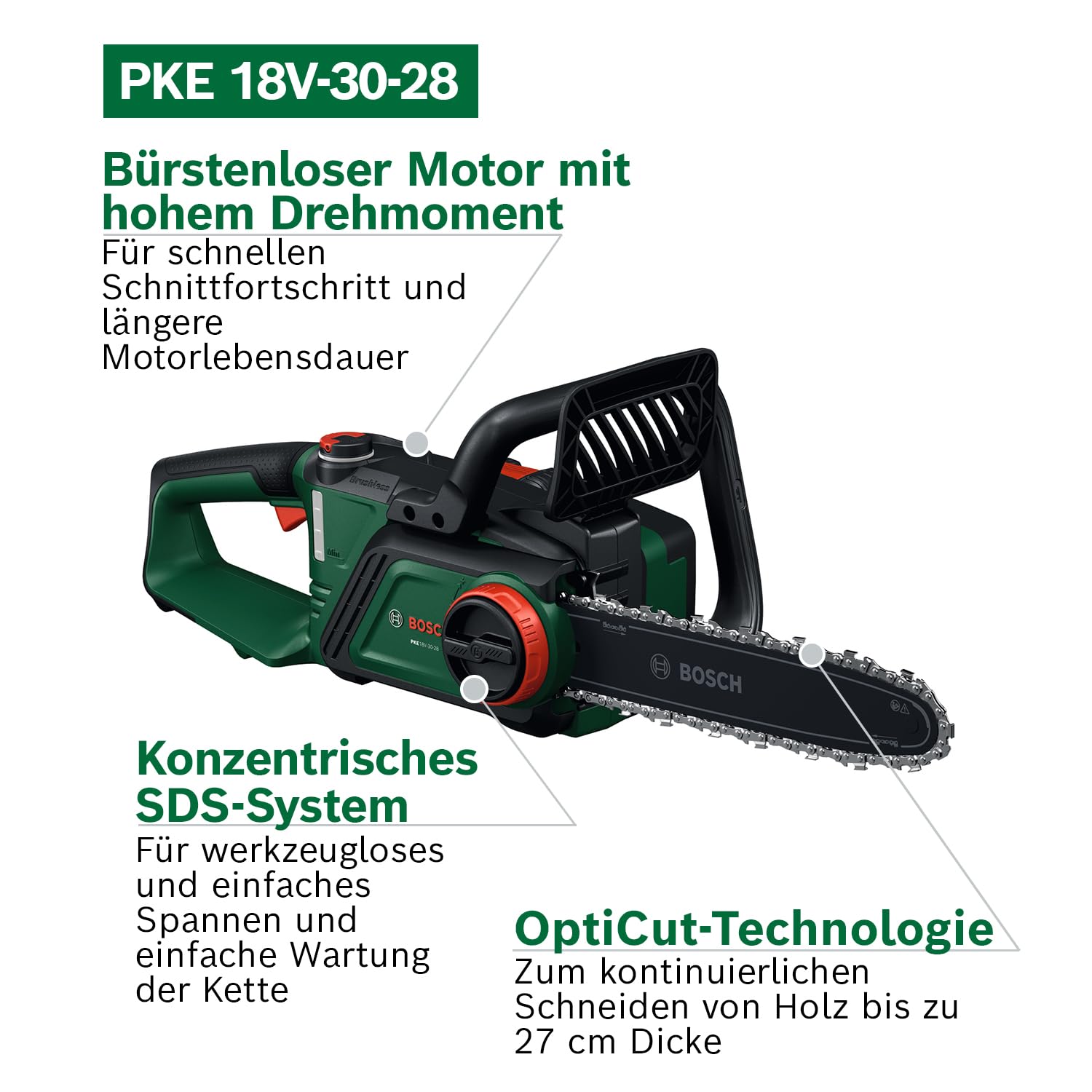 Bosch Akku-Kettensäge PKE18V-30-28 (ohne Akku/Ladegerät)
