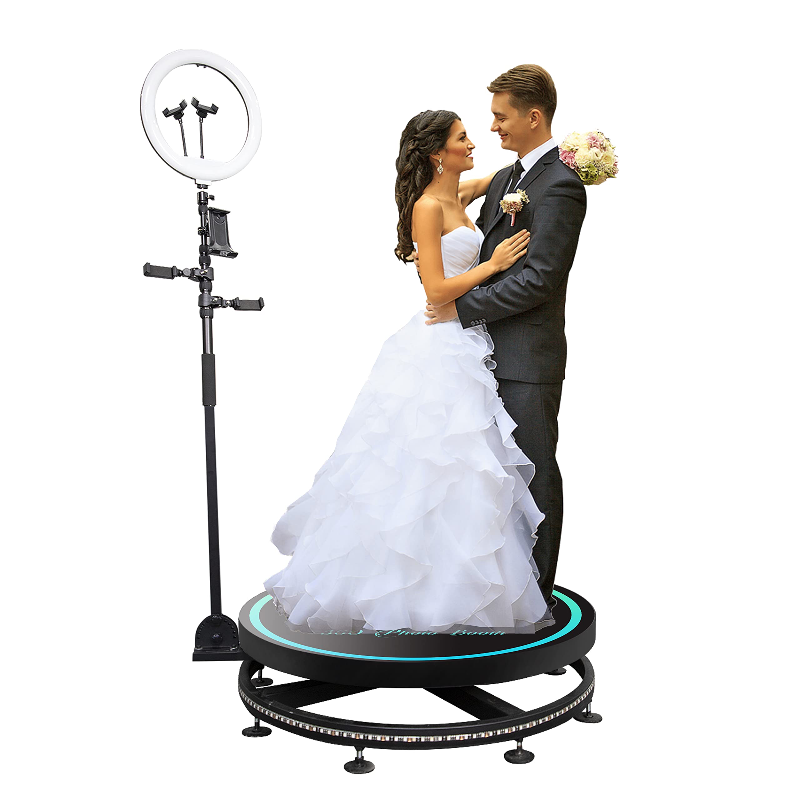 MWE 360 Photo Booth Machine for Parties People to Stand on with Ring Light and Selfie Holders,Remote Control Automatic 360 Spin Camera Booth with Extendable Stand (31.5")