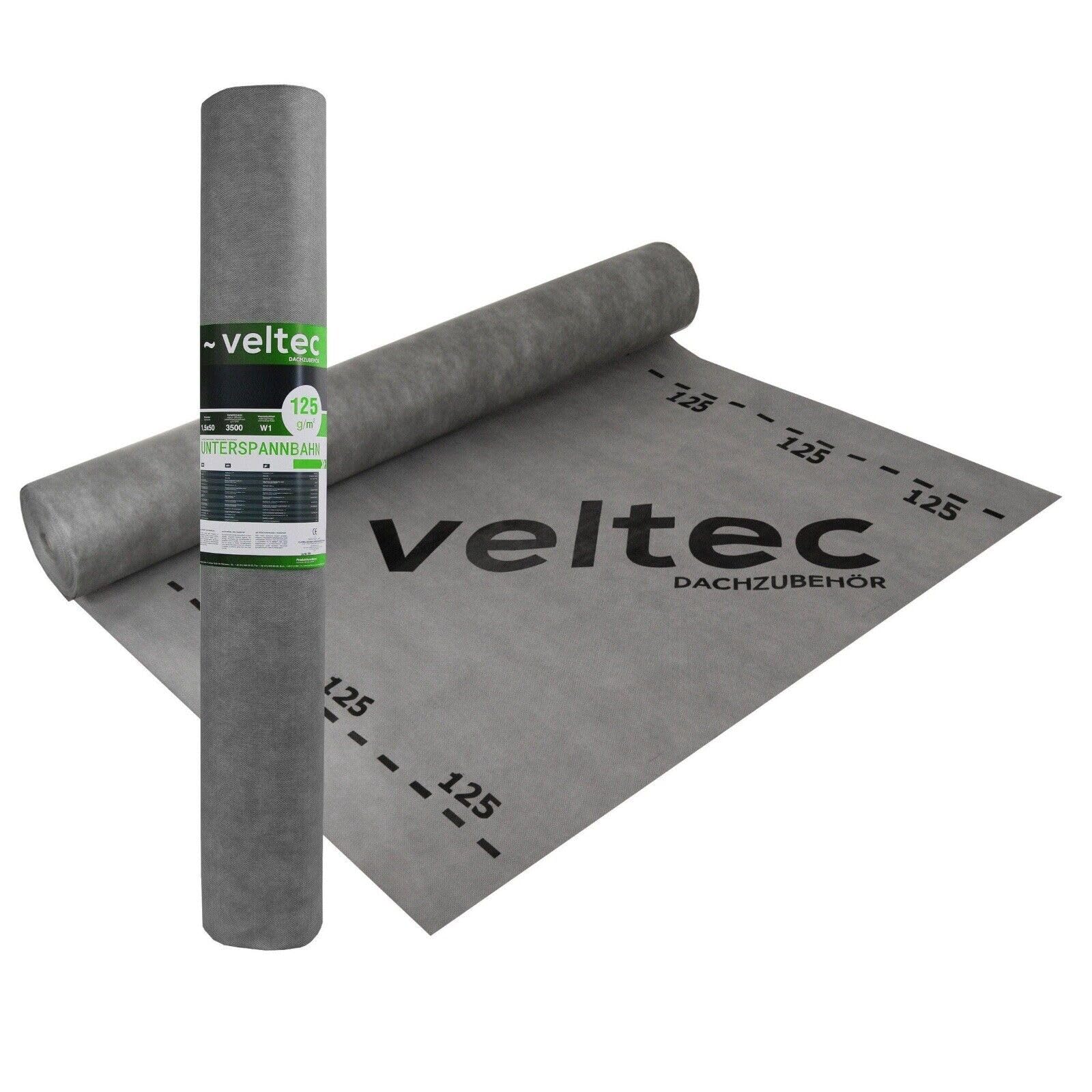Dachunterspannbahn, Dachfolie, Unterdeckbahn, Dampfsperre, Unterspannbahn 1,5m x 10m,25m,50m Unterdeckbahn VELTEC 125 g/m² Rolle 75m² Dach (15m² = 10m x 1,5m)