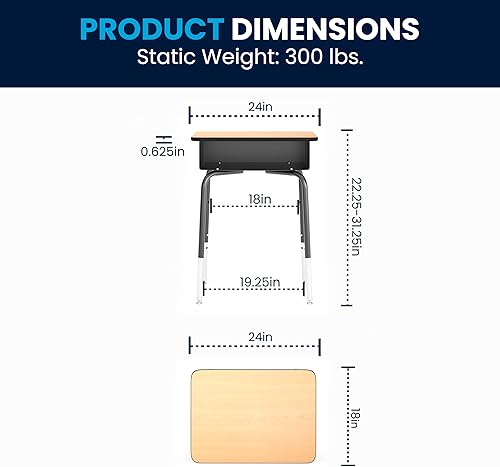 Miniatura 20 de EMMA + OLIVER Buckley - Escritorio para estudiantes, parte superior con acabado de granito sintético gris, marco de metal plateado, caja frontal