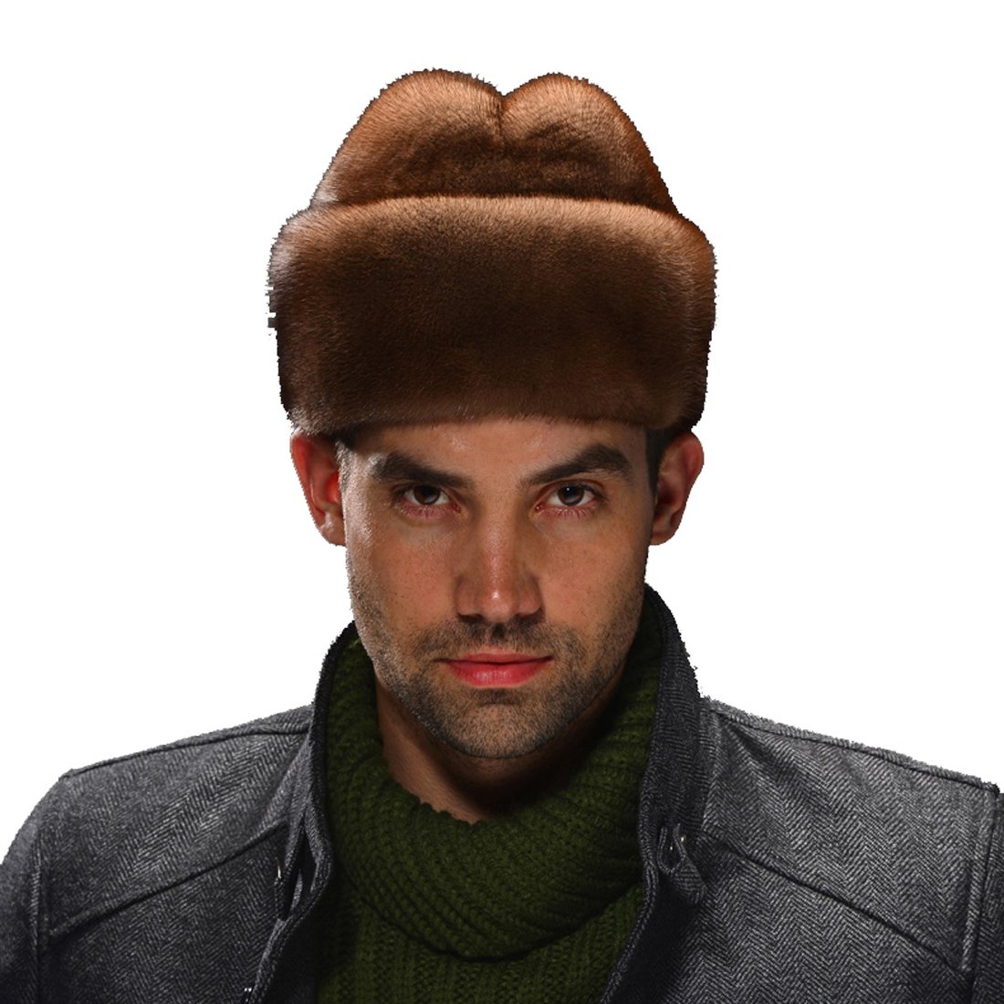 URSFUR Men's Mink Full Russian Cossack Hat (Brown)