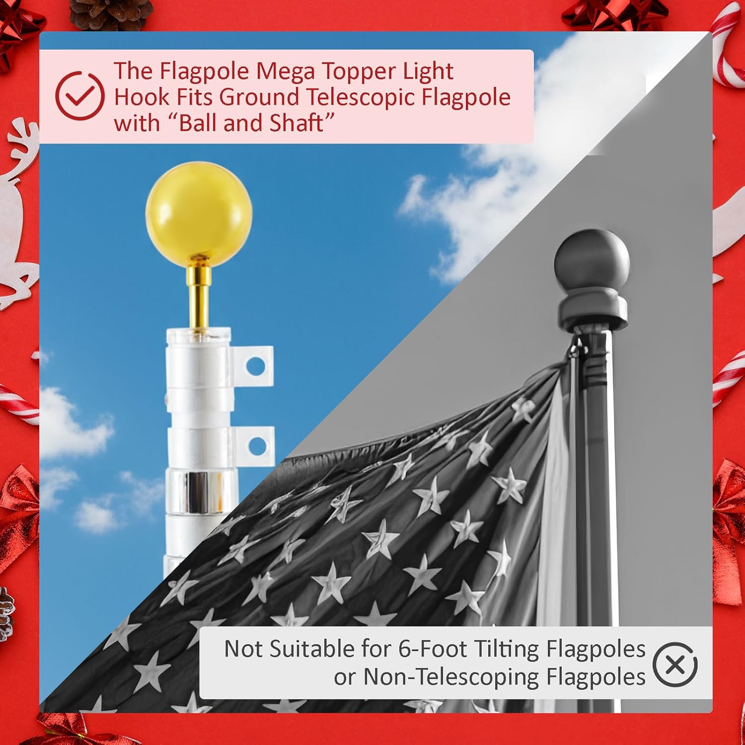 VIHOSE 26.3FT 1920LED Flagpole F8 LED Christmas Tree with Flag Pole Mega Topper Light Hook for Existing 25ft Flag Pole 8 Mode Outdoor Christmas Decoration Light Xmas Patio Yard Party(Without Flagpole)