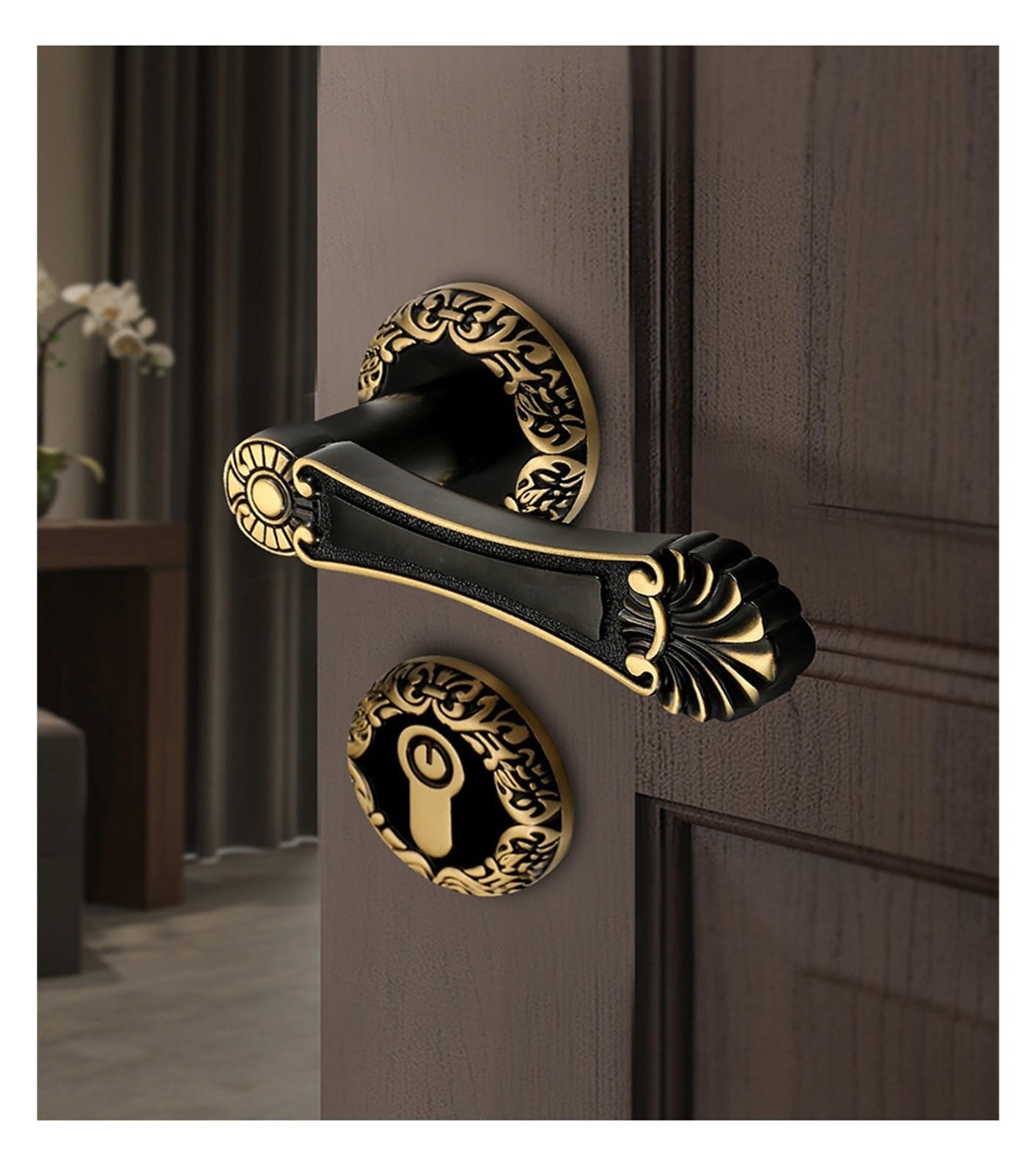 Serrure de porte rétro en laiton style chinois pour chambre élégante