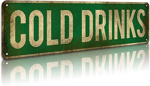 KooLL Letrero de aluminio con texto en inglés "Cold Drinks", letrero de metal divertido para decoración de pared para dormitorio, hogar, bar,