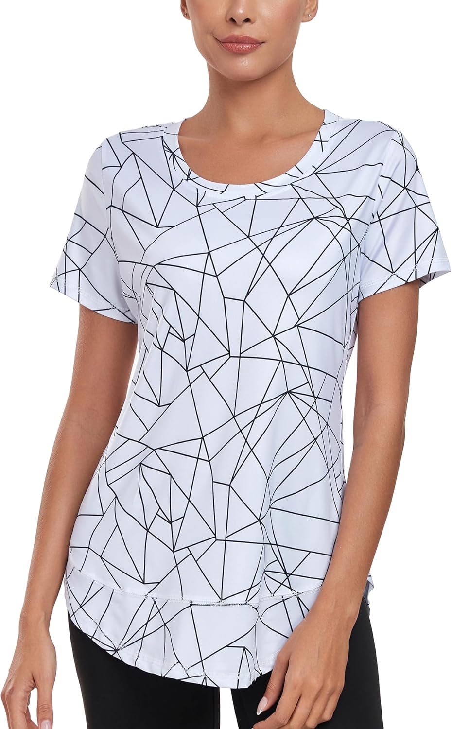 Women's Short Sleeve Workout Shirts Crew Neck Sports Yoga Running Quick Dry Tops Side Split Tee