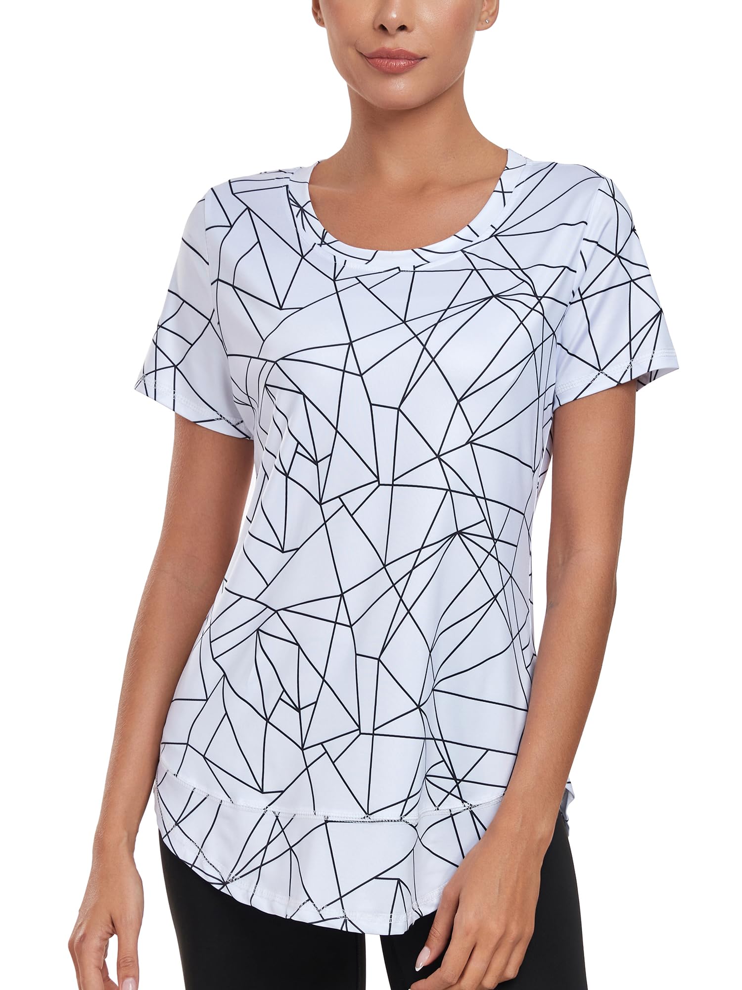 AbrooicalWomen's Short Sleeve Workout Shirts Crewneck Sports Yoga Running Dry Fit Tops Side Split Tee