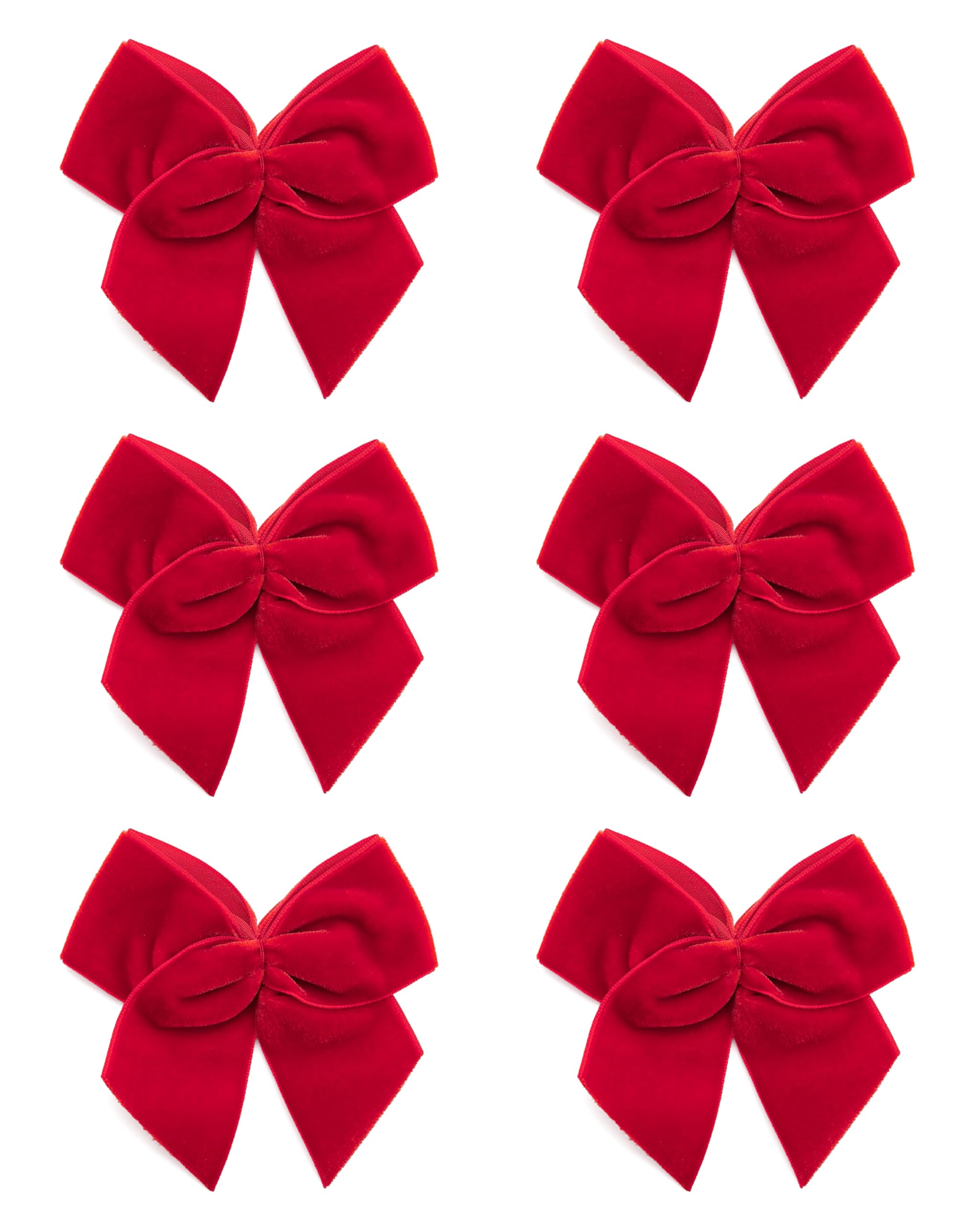 Italian Options Large Velvet Ribbon Bows, Self Adhesive Christmas Tree Bows for Crafting, Gift Wrap, Decorations, Wreaths, Cake Décor, Crafts, Hair Bow, Floristry, Red, 6 Pack, 10 cm