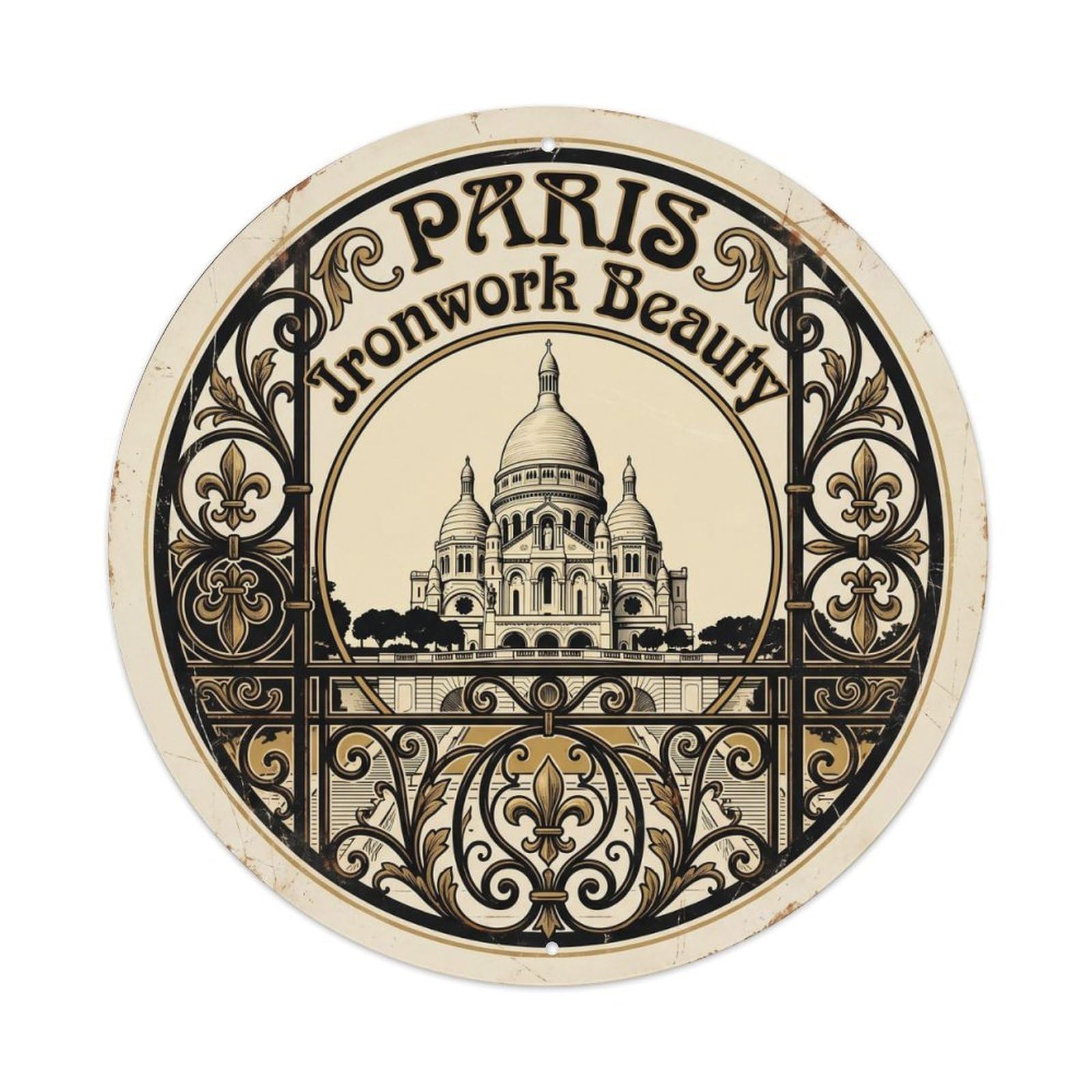 Vintage Travel Parisian Ironwork Decorative Metal Tin Sign Plaque