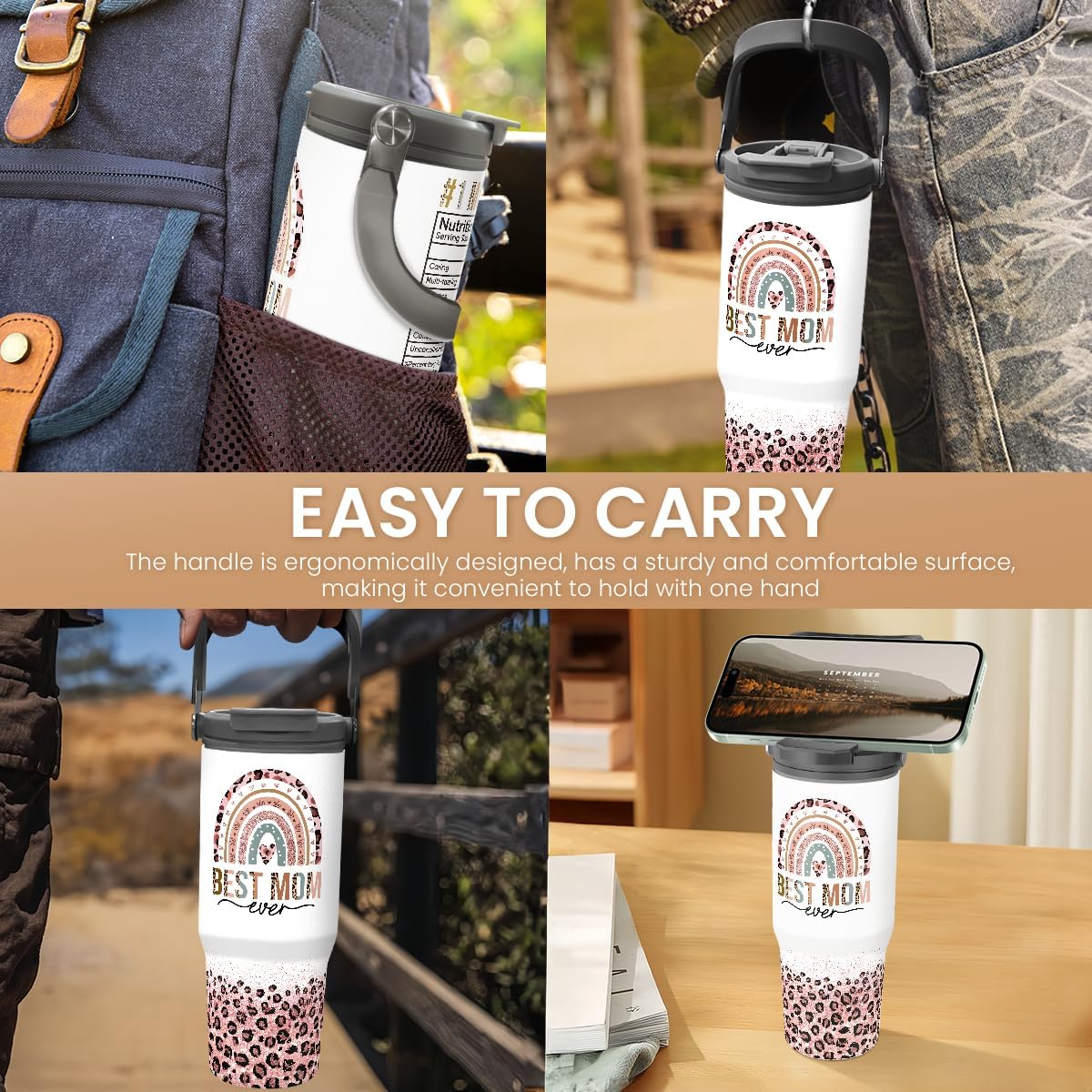 Mom Tumbler 30oz, Best Mom Ever Tumbler Stainless Steel Insulated Coffee Travel Mug with Handle & Flip Straw Lid, Gifts for Mommy, Presents for Mom for Christmas Birthday Mothers Day Valentines - Image 5