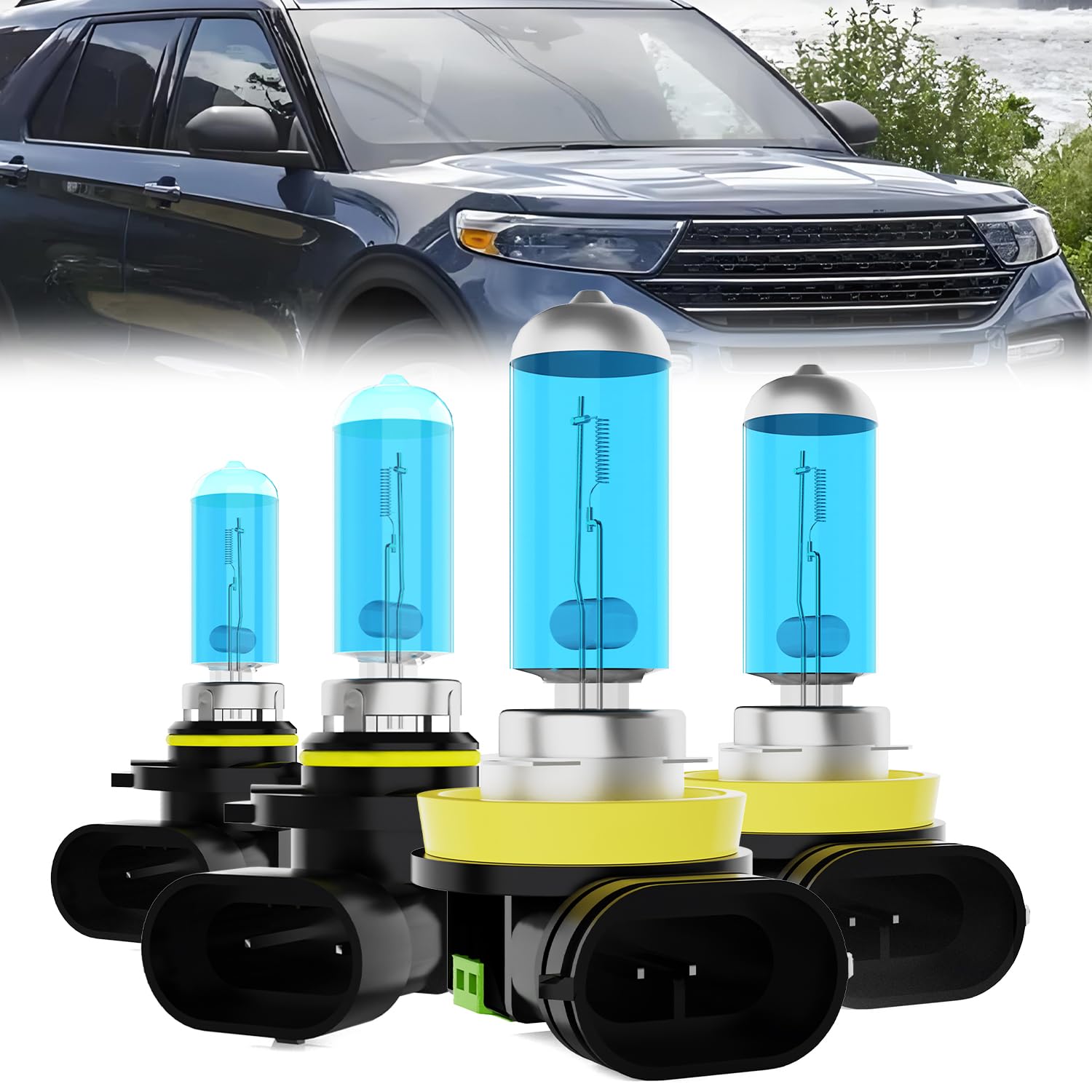 Headlight Bulbs Fit For Ford Explorer 2021, 9005 High Beam + H11 Low Beam Halogen Bulb, 6000K White Light, Plug and Play, Pack of 4