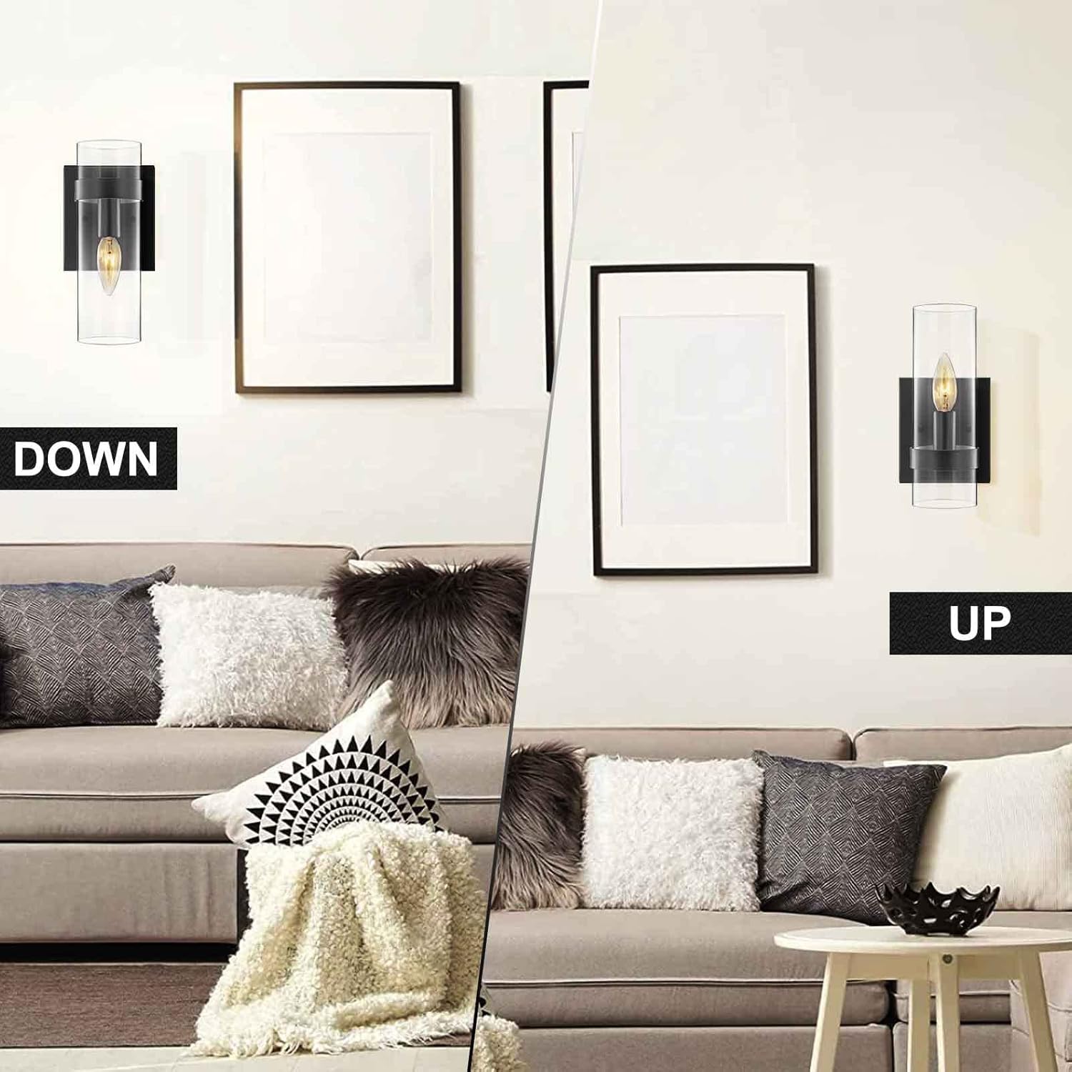 EE Eleven Master Wall Lights Contemporary Black Paint Finish Base Clear Glass Shade Sconce 1-Light Wall Lamp, Wall Lighting Fixture for Bathroom Bedroom Hallway