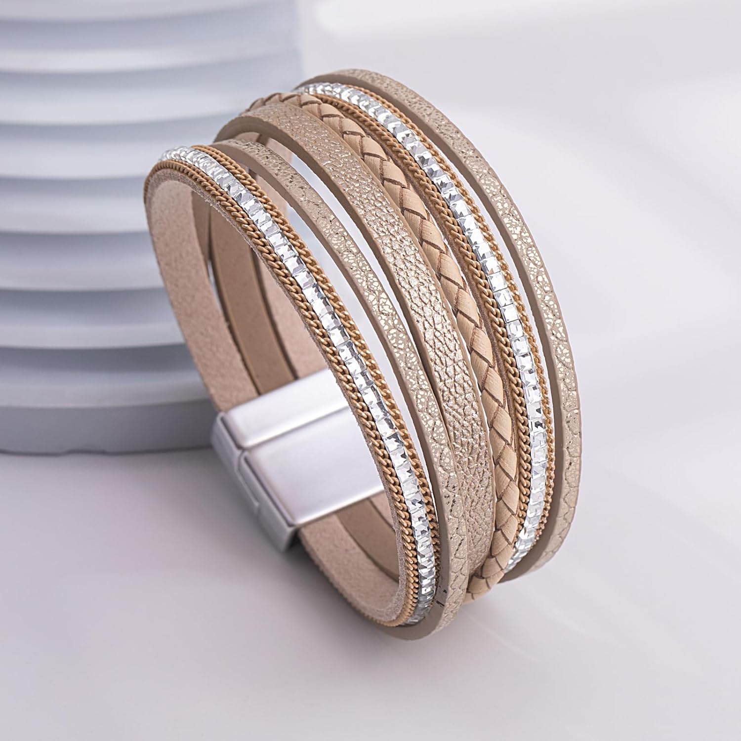 FANCY SHINY Boho Leather Wrap Bracelets Trendy Layered Bracelets with Magnetic Clasp Strackable Bohemian Jewelry Cowboy Cowgirl Chic Gifts for Women - Image 7