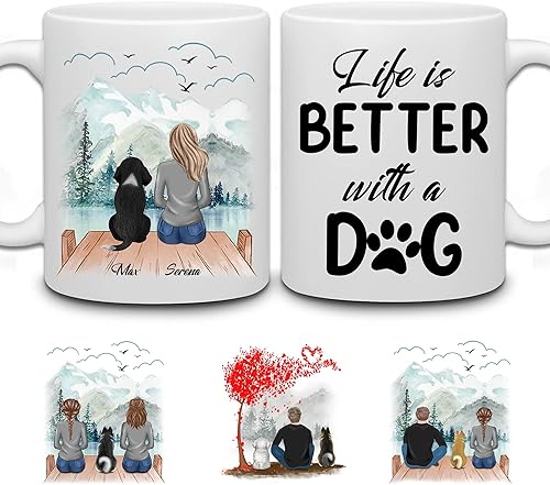 WHIDOBE Taza personalizada para perros  Life is Better with a Dog (niña  perro)  Taza de café personalizada de 11 onzas y 15 onzas para los amantes