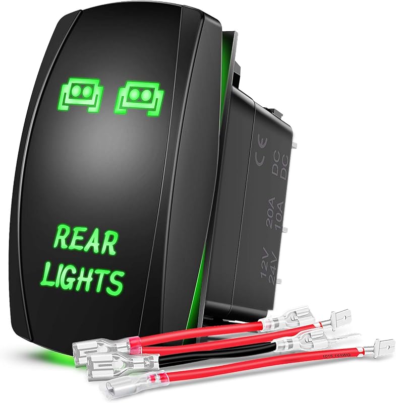 Interruptor tipo Rocker SPST Nilight 5 Pinos com LED Verde para Luz Traseira – 1 unidade