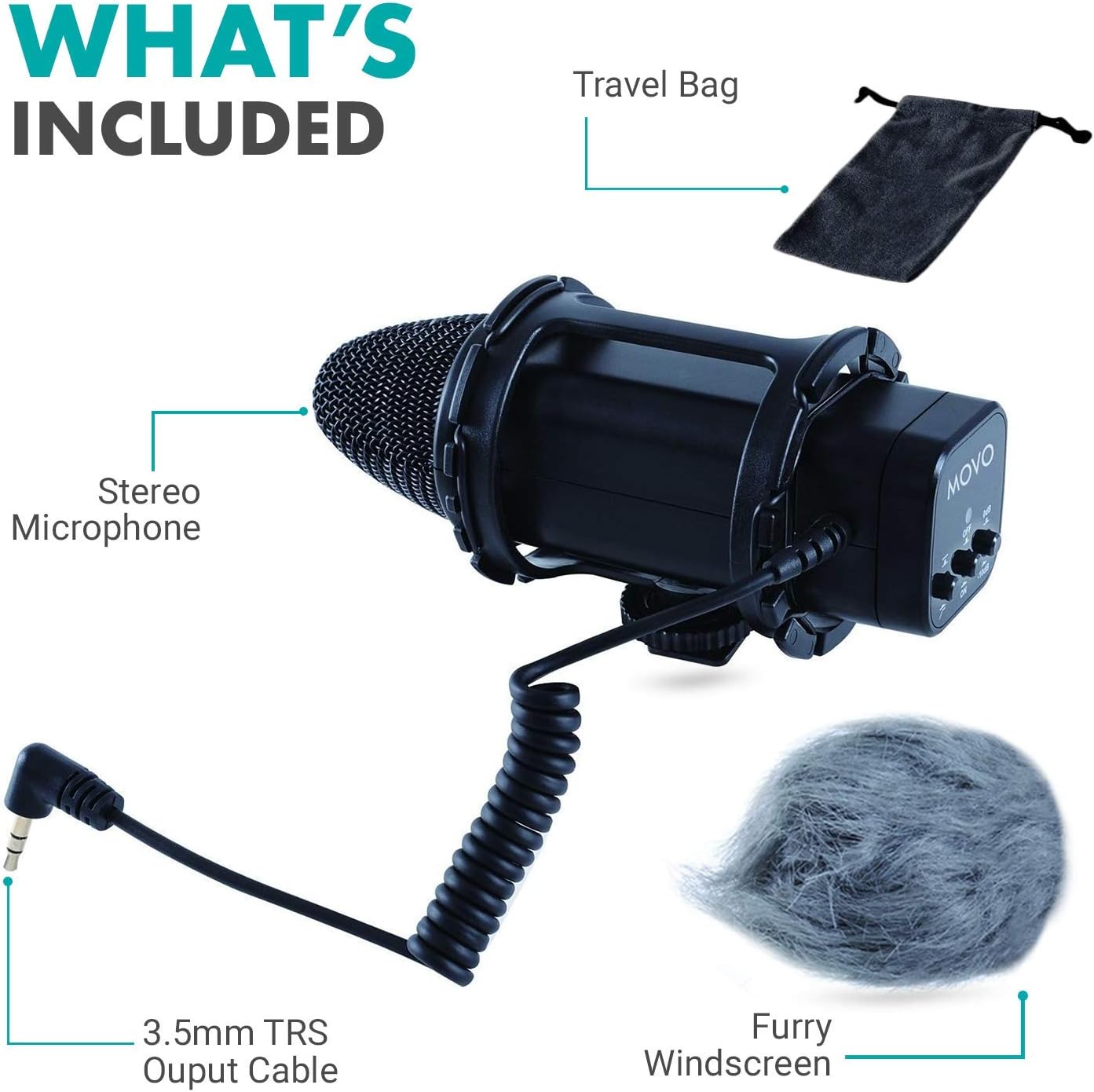 Close-up image of the Movo VXR300 microphone, with text stating 'Flawless Audio Quality' and describing its ability to create clear, distortion-free audio.
