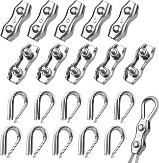 20 Stück Drahtseilklemme 5mm Kit, 10 Seilklemmen, 10 Kauschen 5mm