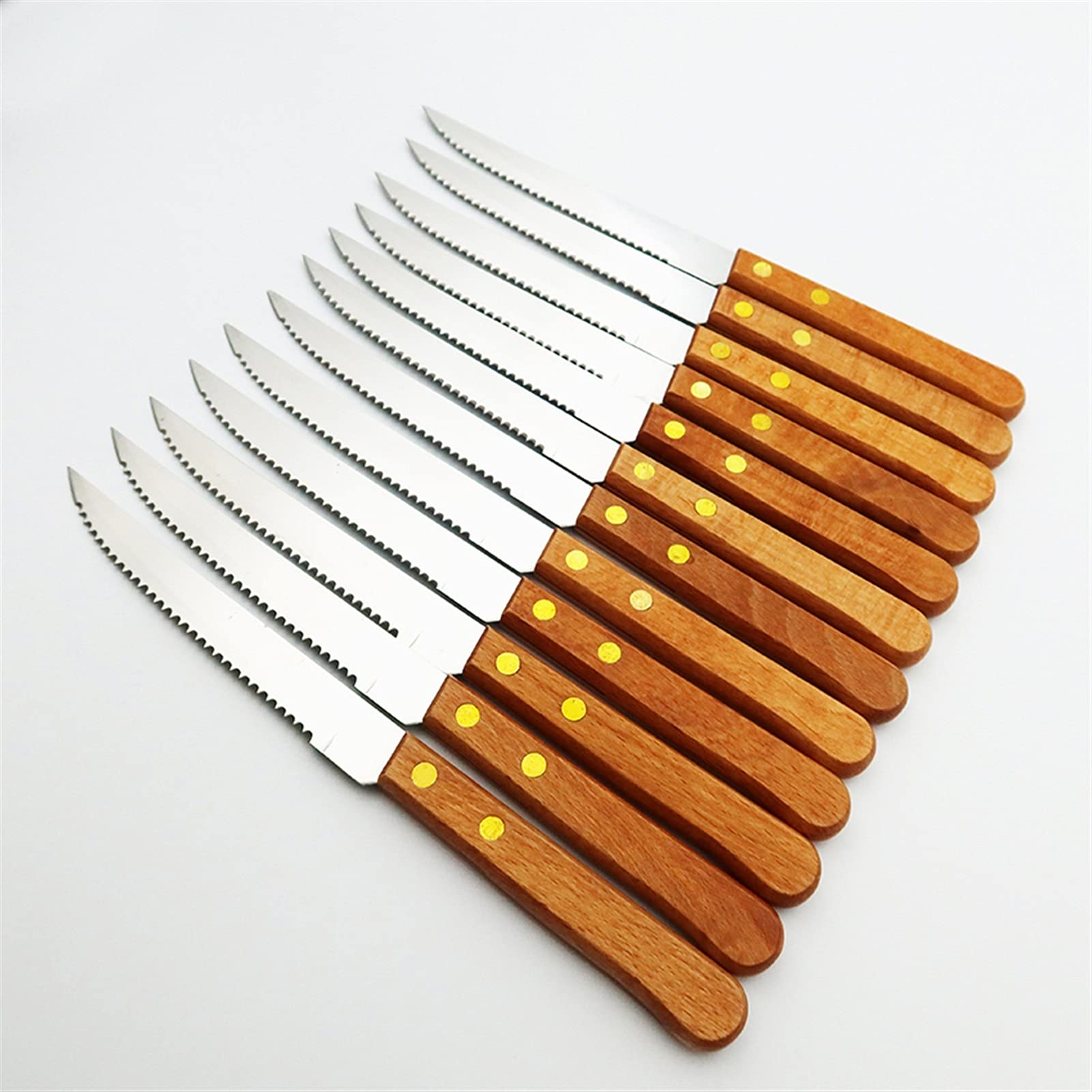 12pcs Cuchillo de filete de acero inoxidable con mango de madera Cuchillos de mesa Conjunto de vajillas Cubiertos de restaurante
