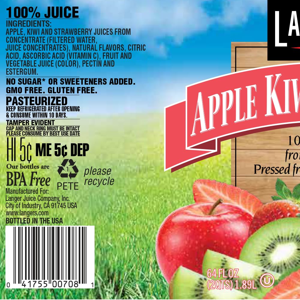 Langers 100% Juice with Vitamin C, Apple Kiwi Strawberry, 64 Fl Oz (Pack of 8)