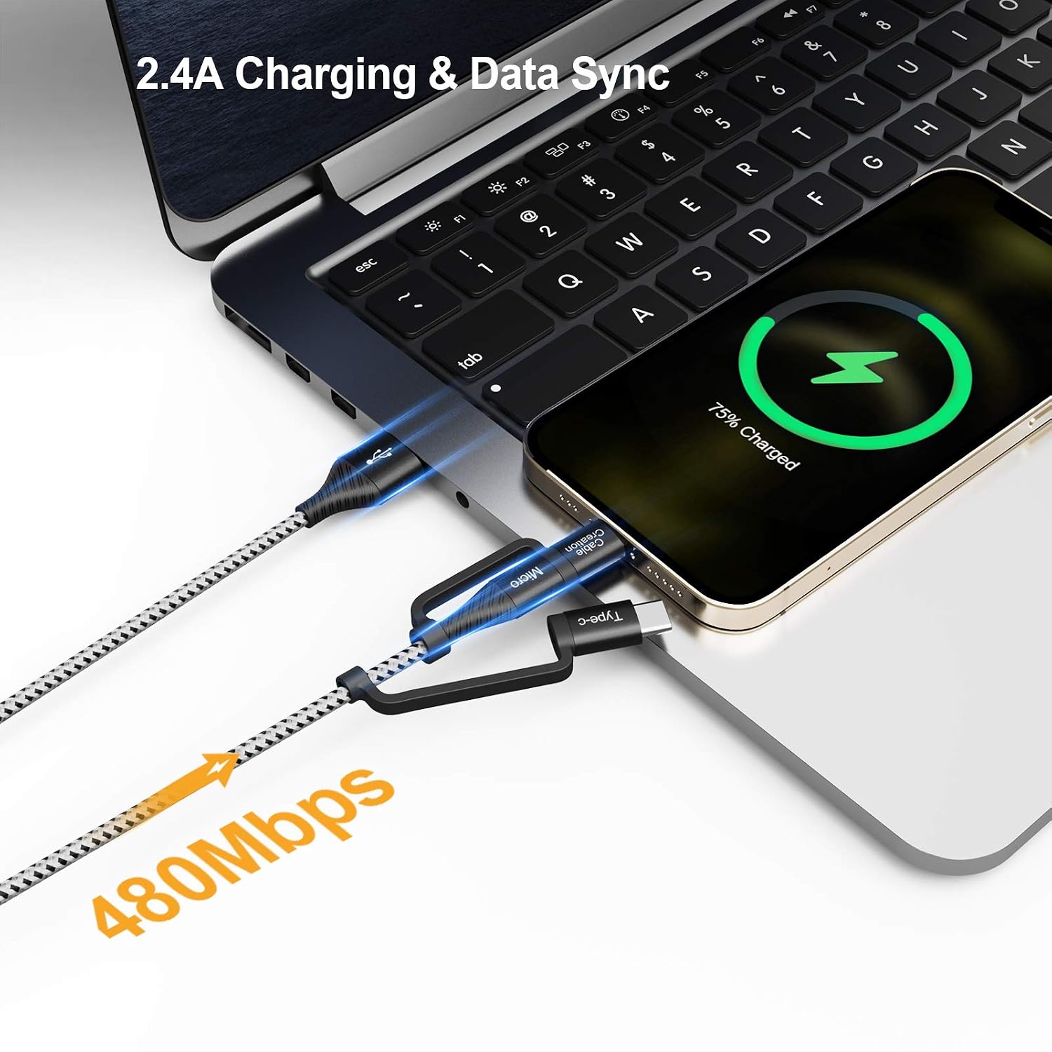 CableCreation Multi Charging Cable 4FT, 3 in 1 Lightning/USB-C/Micro USB Cable [MFi Certified], Braided USB Charge Data Sync Cord for iPhone, iPad, Samsung, Pixel, Android Cellphone&Tablet, More