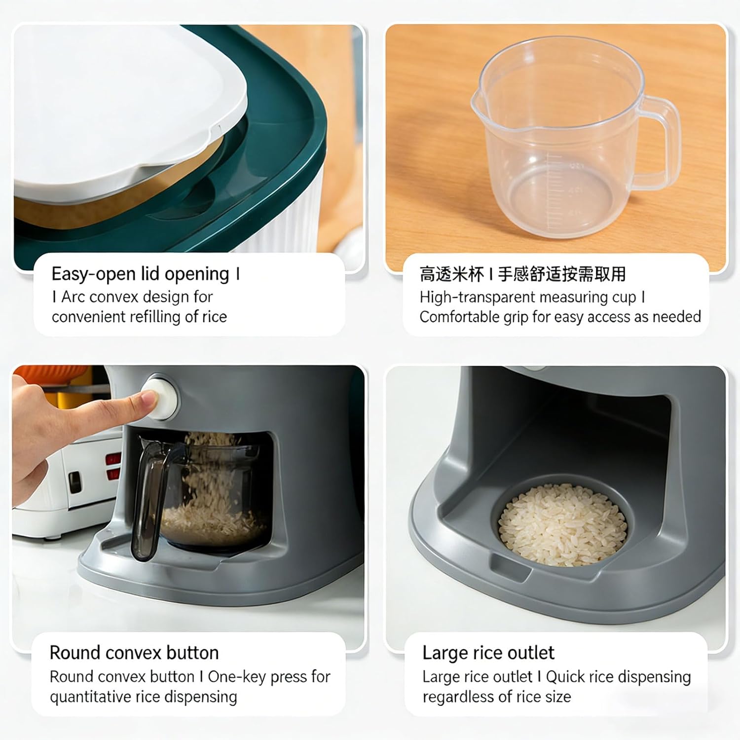 Intelligent Metering Rice Bucket 10kg Press Button Operations Clear Body for Easy Compact Space Saving Design Smooth Rice Bucket