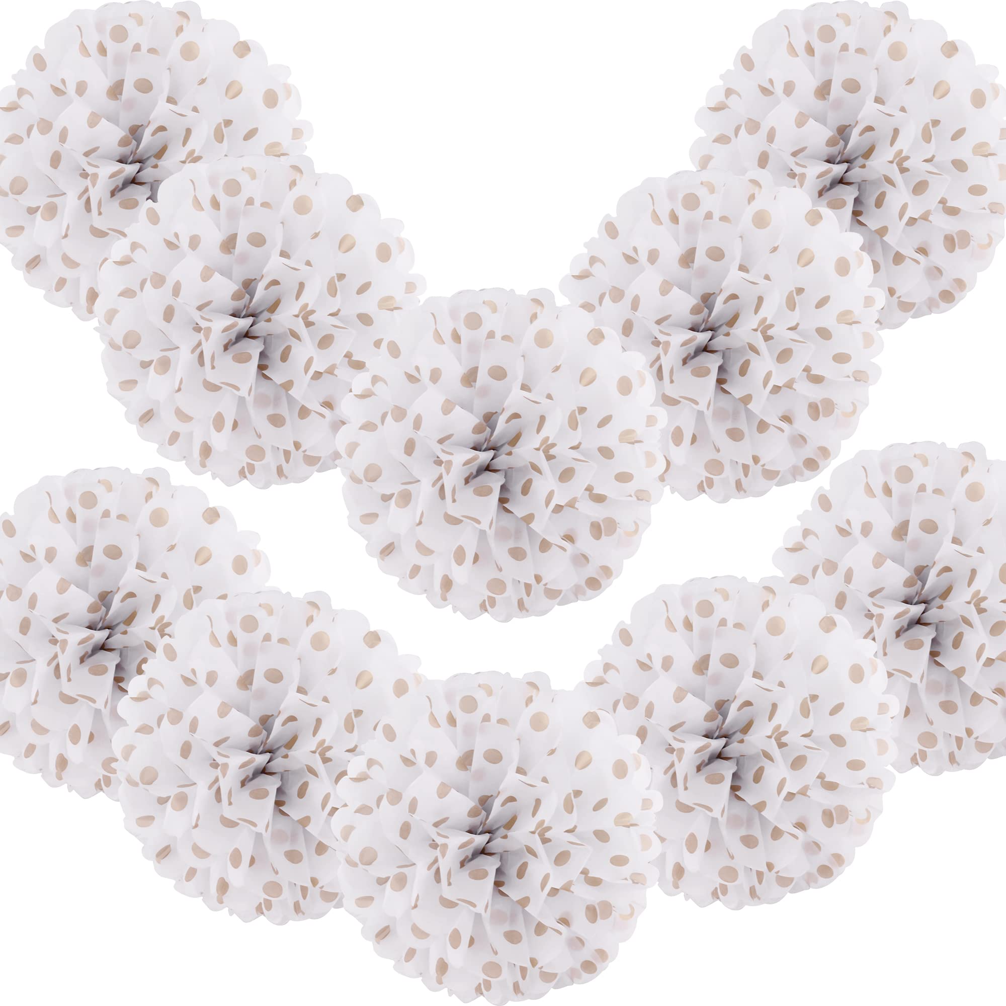 Time to Sparkle 10PCS 10" Tissue Paper Pompoms Pom Poms Flower Handmade Wedding Party Decorations Balls White with Foil Rose Gold Polka Dots
